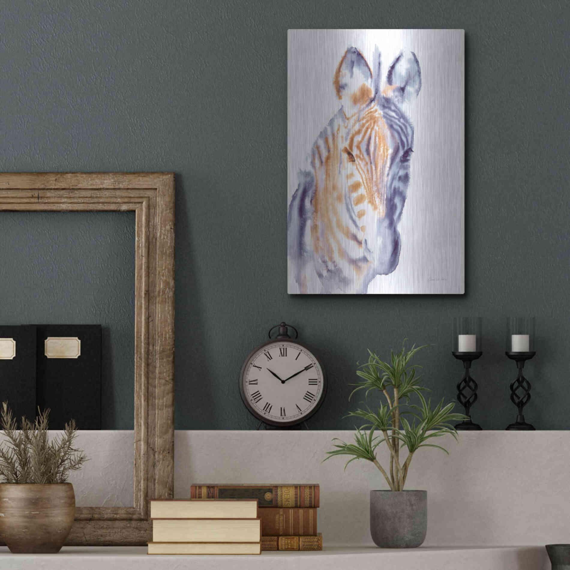 Luxe Metal Art 'Zebra Neutral' by Alan Majchrowicz, Metal Wall Art,12x16