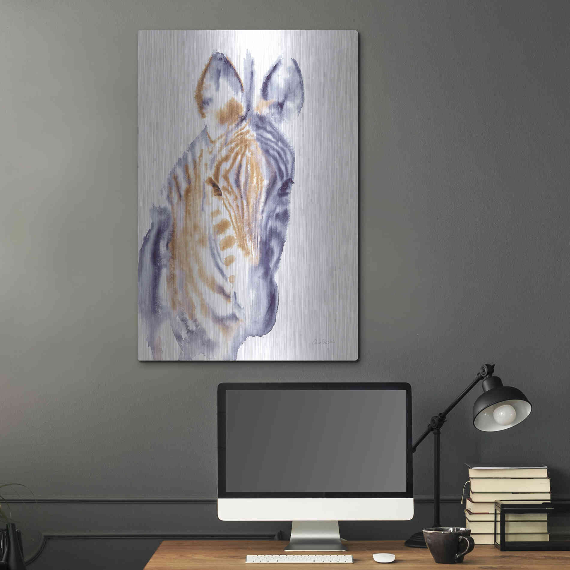 Luxe Metal Art 'Zebra Neutral' by Alan Majchrowicz, Metal Wall Art,24x36