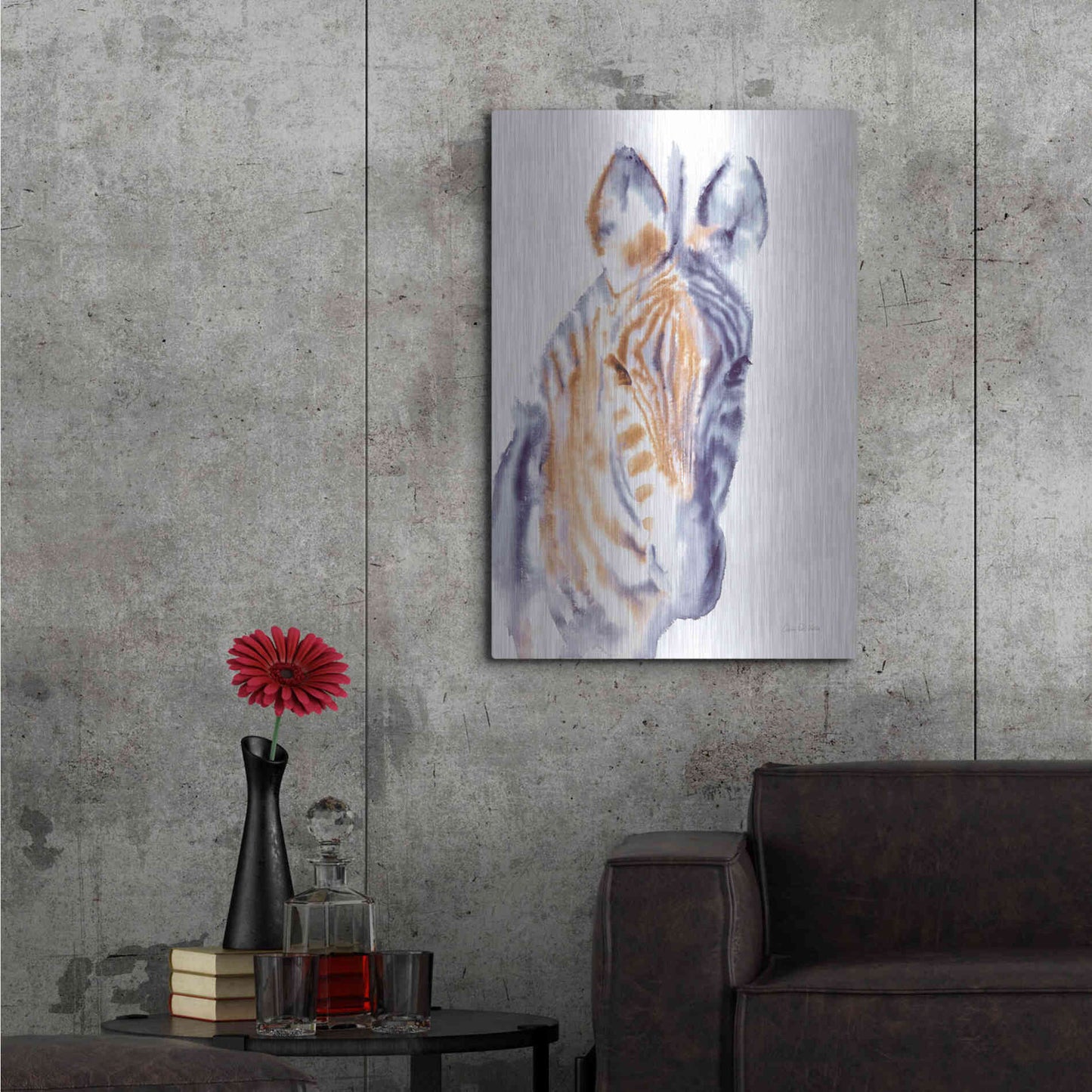 Luxe Metal Art 'Zebra Neutral' by Alan Majchrowicz, Metal Wall Art,24x36