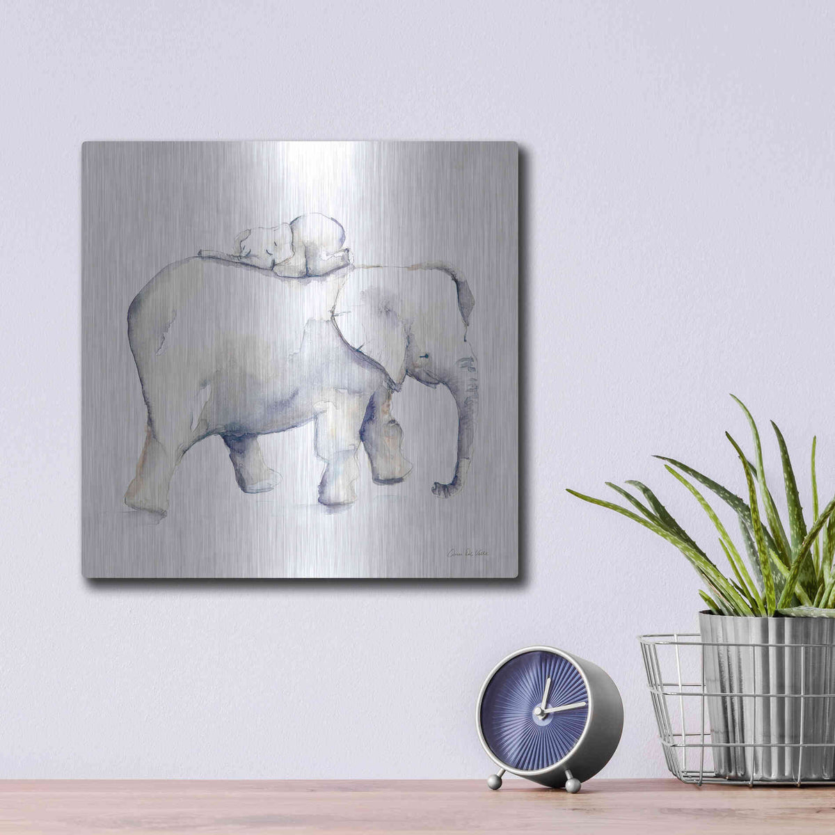 Luxe Metal Art 'Baby Elephant Love III' by Alan Majchrowicz, Metal Wall Art,12x12