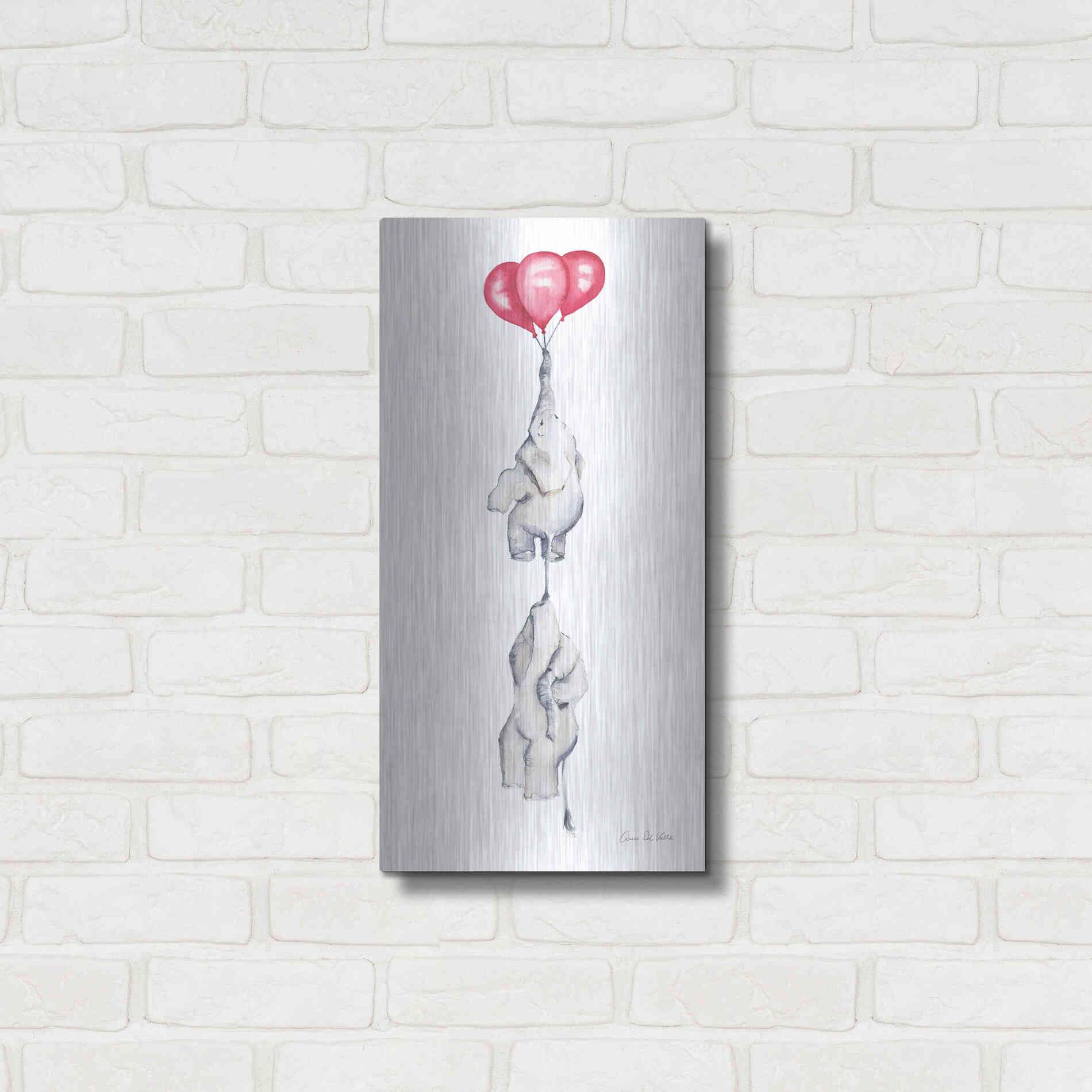 Luxe Metal Art 'Baby Elephant Love IV' by Alan Majchrowicz, Metal Wall Art,12x24