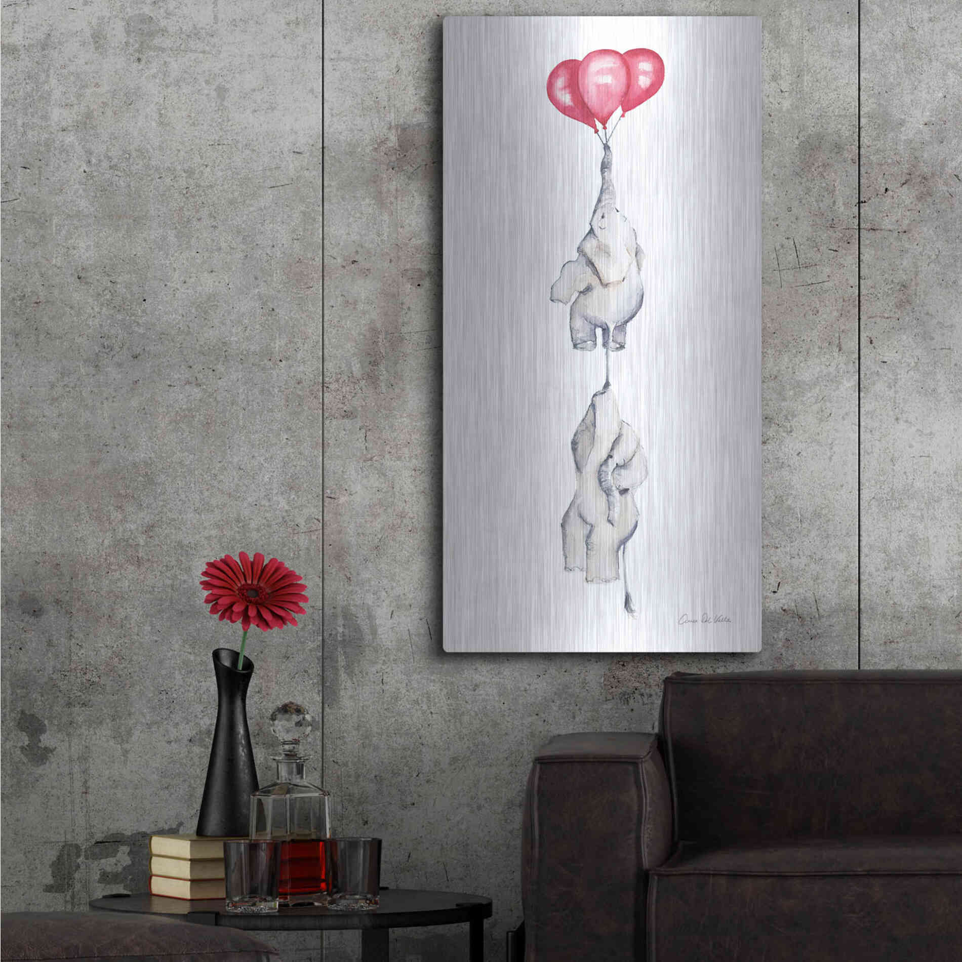 Luxe Metal Art 'Baby Elephant Love IV' by Alan Majchrowicz, Metal Wall Art,24x48