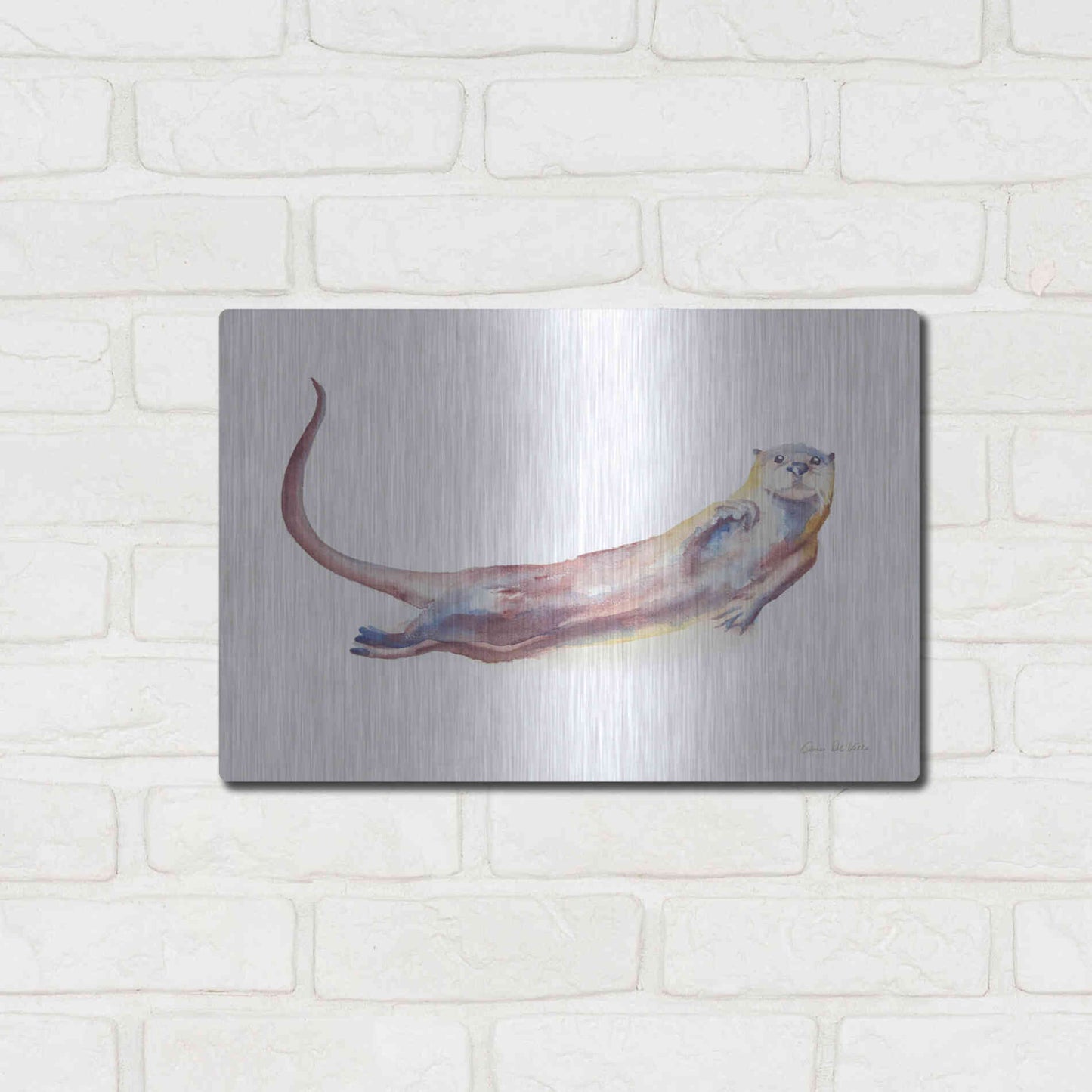 Luxe Metal Art 'Swimming Otter I' by Alan Majchrowicz, Metal Wall Art,16x12