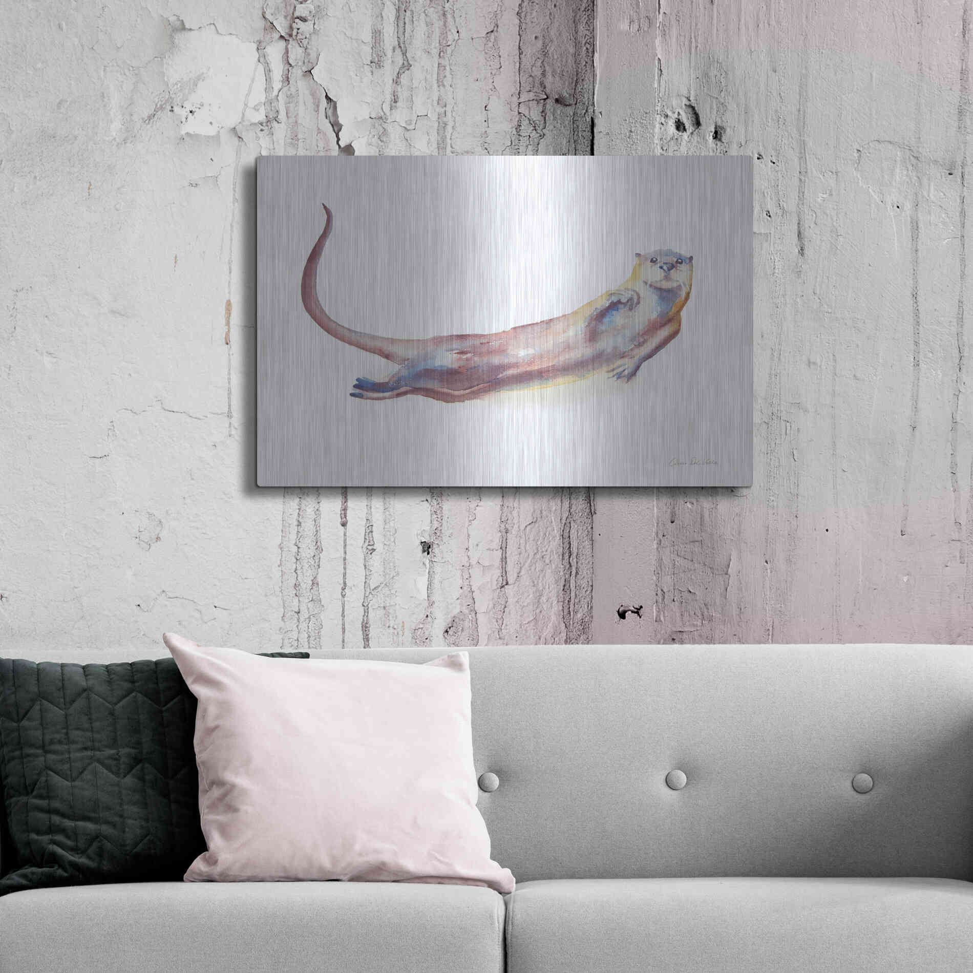 Luxe Metal Art 'Swimming Otter I' by Alan Majchrowicz, Metal Wall Art,36x24