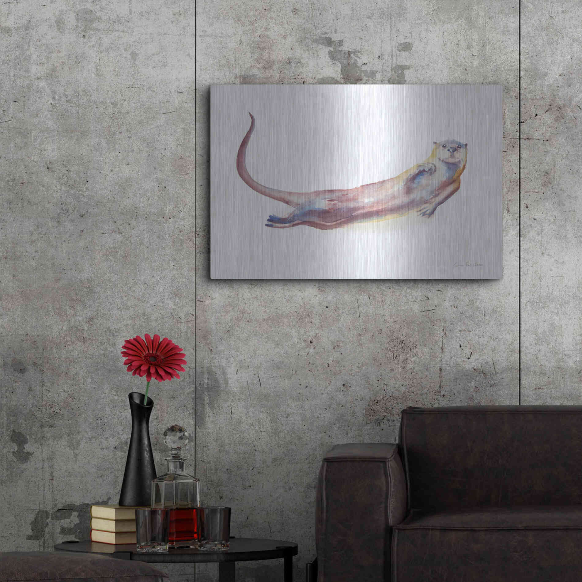 Luxe Metal Art 'Swimming Otter I' by Alan Majchrowicz, Metal Wall Art,36x24