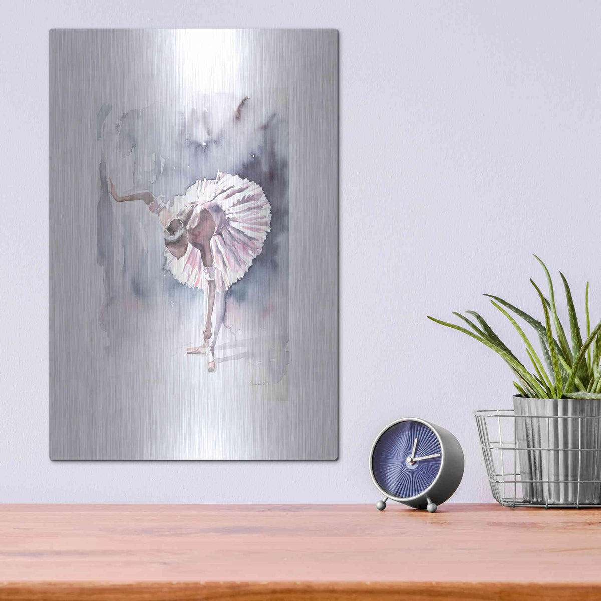 Luxe Metal Art 'Ballet VI White Border' by Alan Majchrowicz, Metal Wall Art,12x16