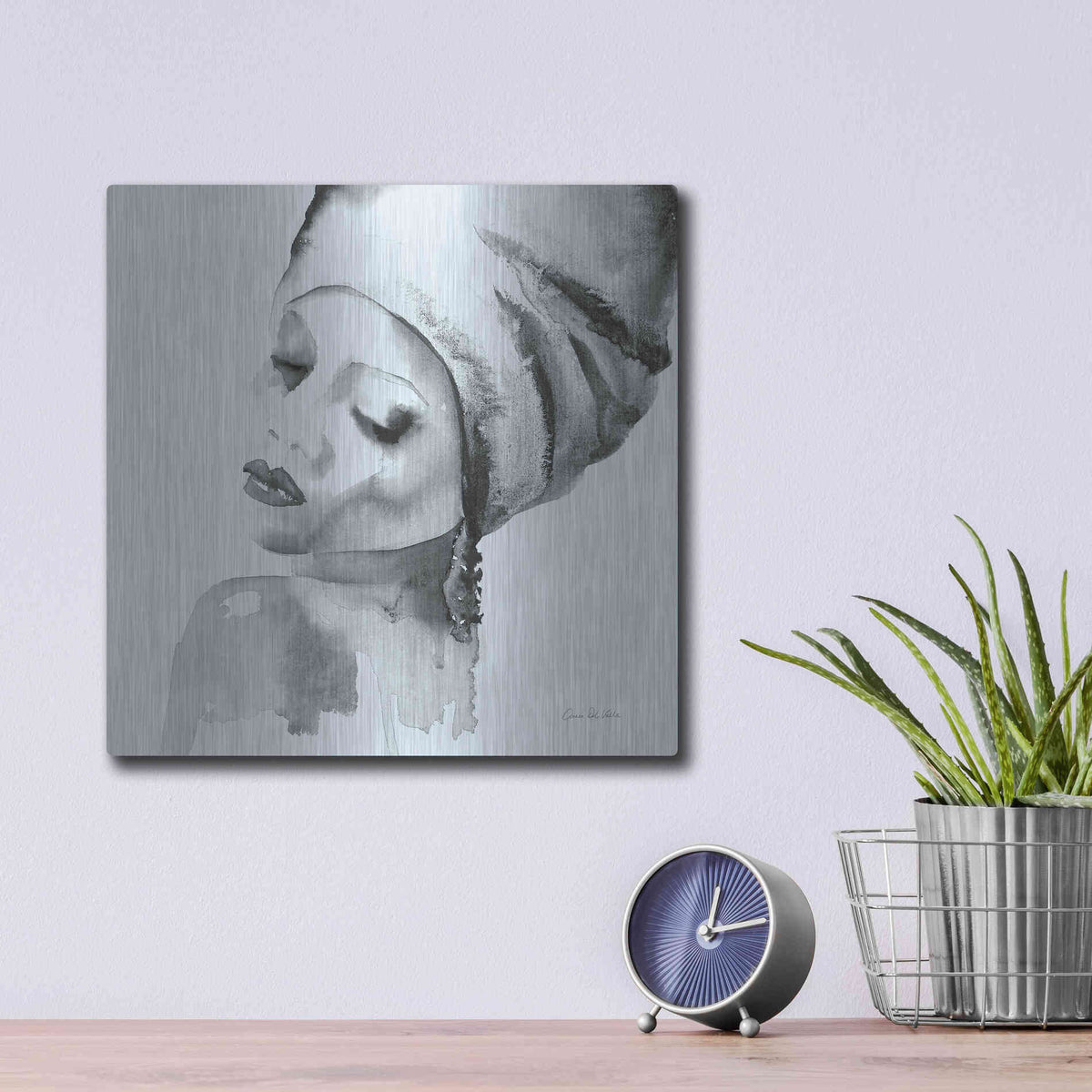 Luxe Metal Art 'Woman I Blue' by Alan Majchrowicz, Metal Wall Art,12x12