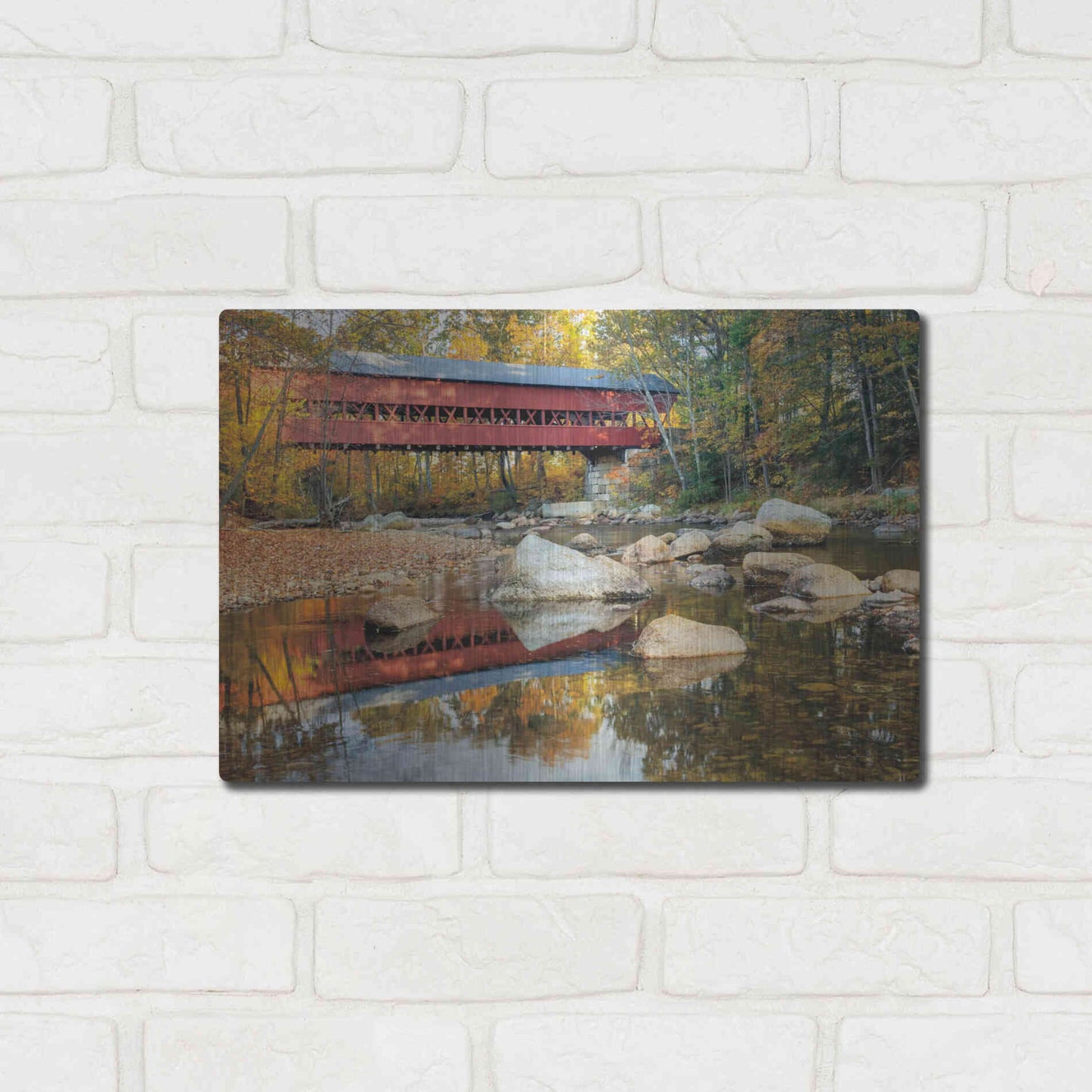 Luxe Metal Art 'Swift River Covered Bridge' by Alan Majchrowicz, Metal Wall Art,16x12