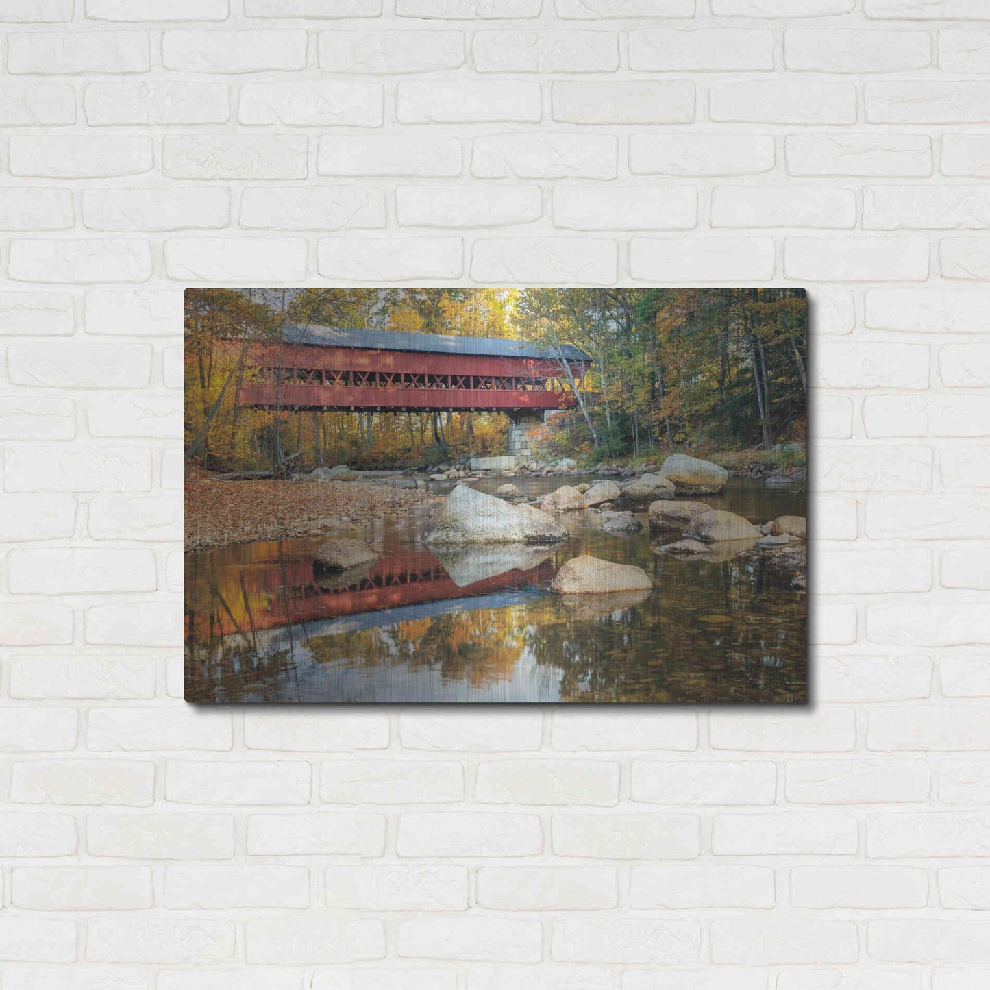 Luxe Metal Art 'Swift River Covered Bridge' by Alan Majchrowicz, Metal Wall Art,36x24
