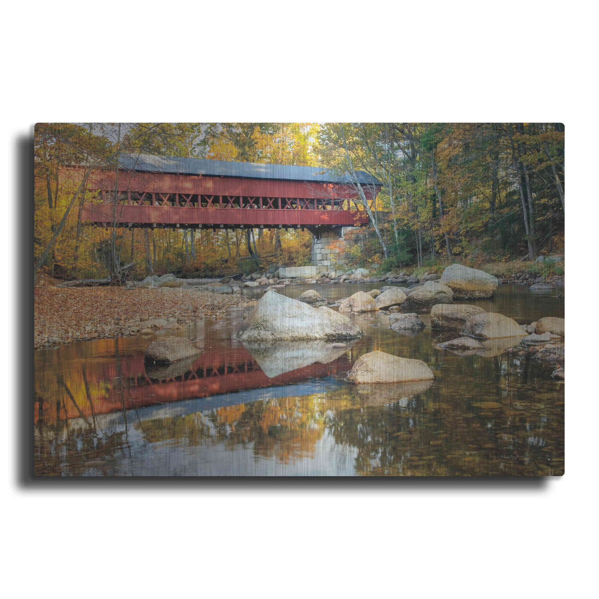 Luxe Metal Art 'Swift River Covered Bridge' by Alan Majchrowicz, Metal Wall Art