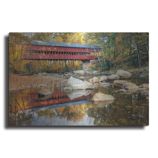 Luxe Metal Art 'Swift River Covered Bridge' by Alan Majchrowicz, Metal Wall Art