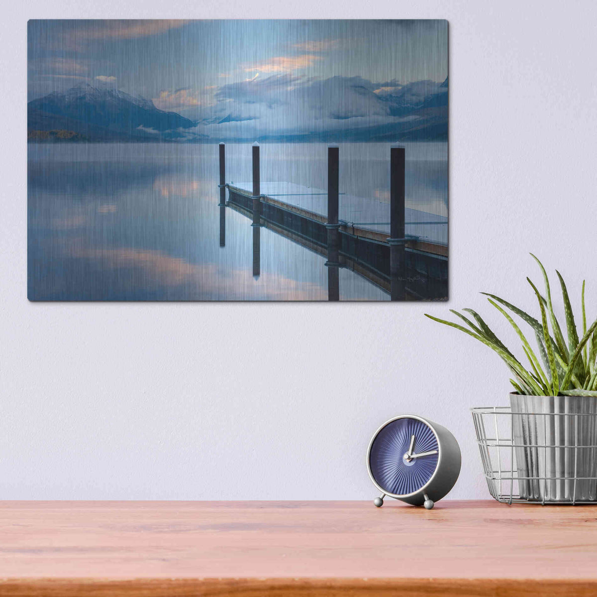 Luxe Metal Art 'Lake Mcdonald Dock' by Alan Majchrowicz, Metal Wall Art,16x12