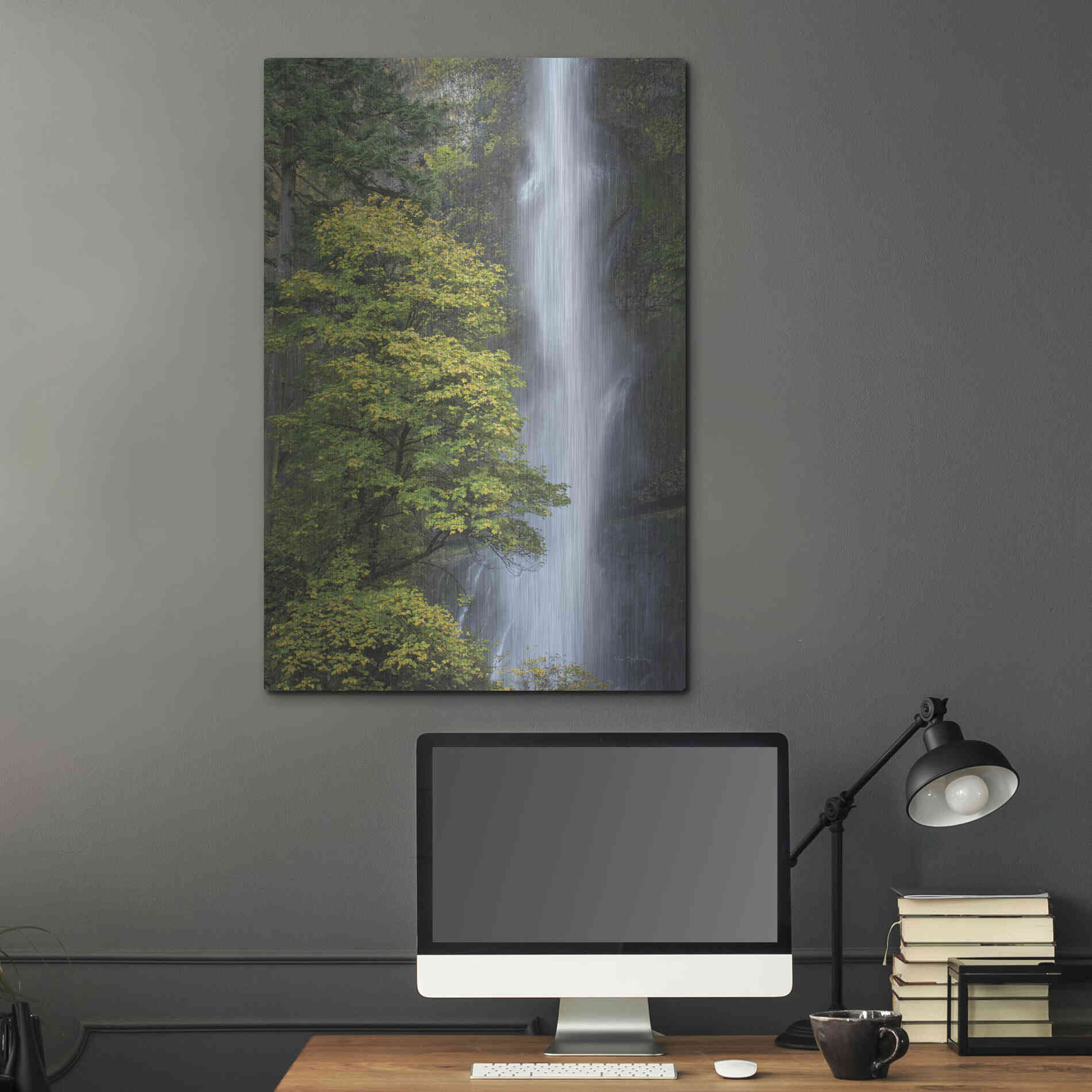 Luxe Metal Art 'Multnomah Falls color' by Alan Majchrowicz,Metal Wall Art,24x36