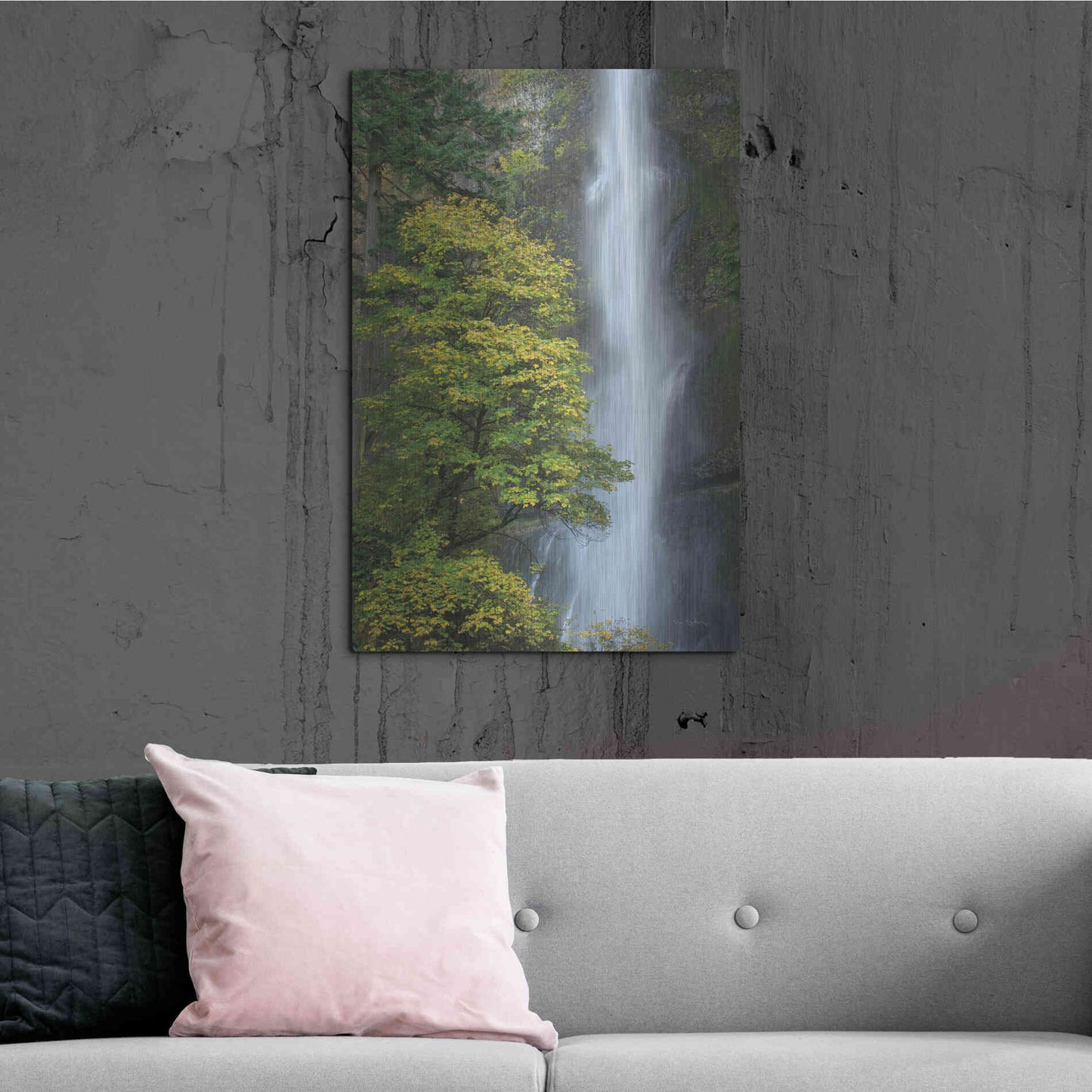 Luxe Metal Art 'Multnomah Falls color' by Alan Majchrowicz,Metal Wall Art,24x36