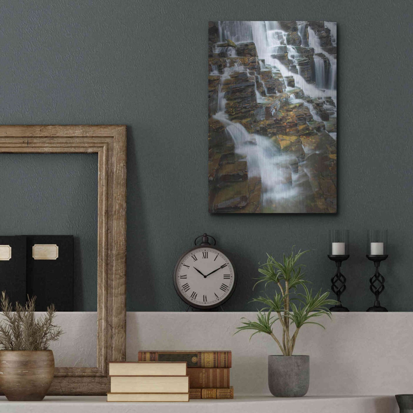 Luxe Metal Art 'Falls on McDonald Creek color' by Alan Majchrowicz,Metal Wall Art,12x16