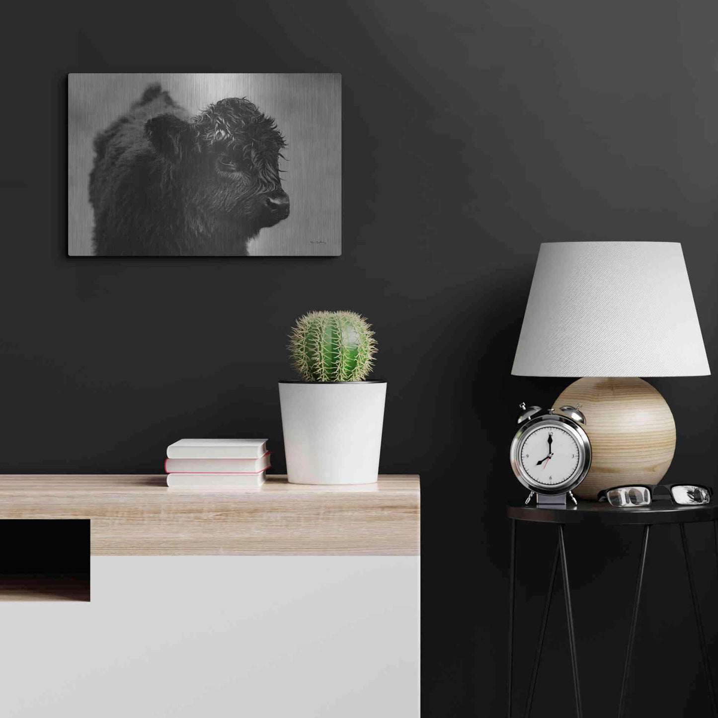 Luxe Metal Art 'Scottish Highland Cattle XI BW' by Alan Majchrowicz,Metal Wall Art,24x16