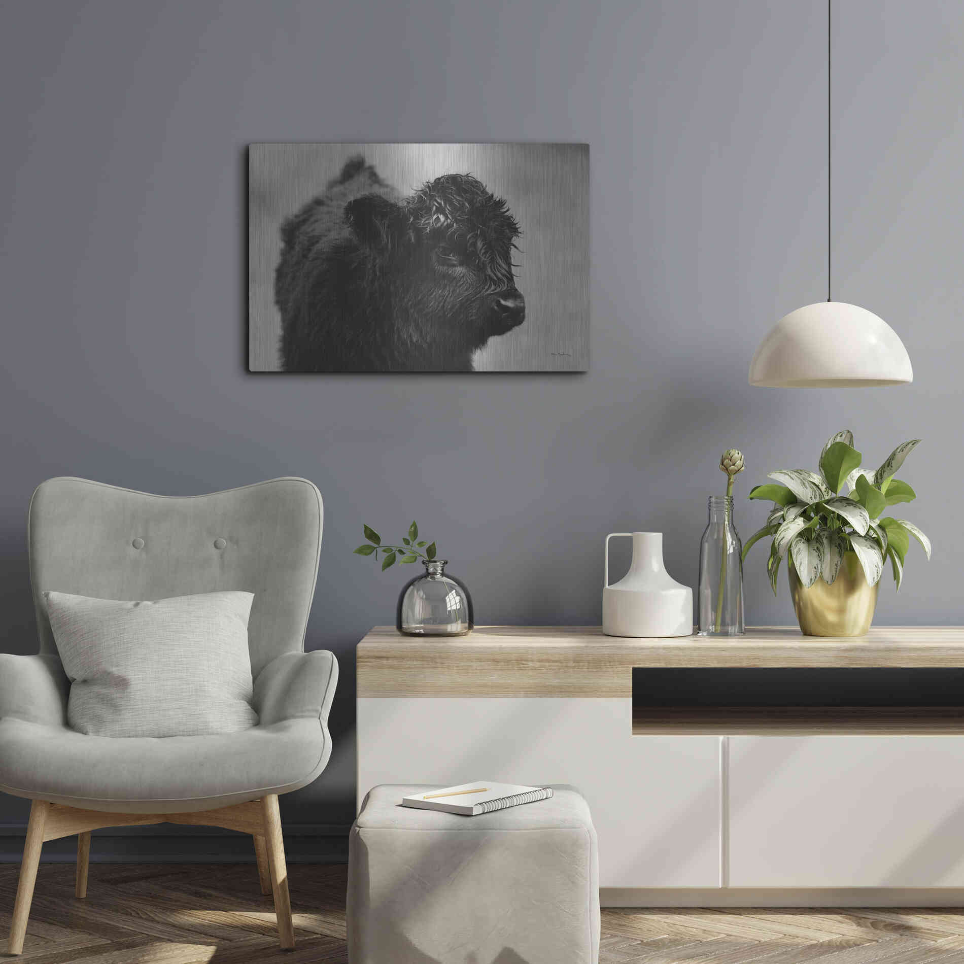 Luxe Metal Art 'Scottish Highland Cattle XI BW' by Alan Majchrowicz,Metal Wall Art,24x16