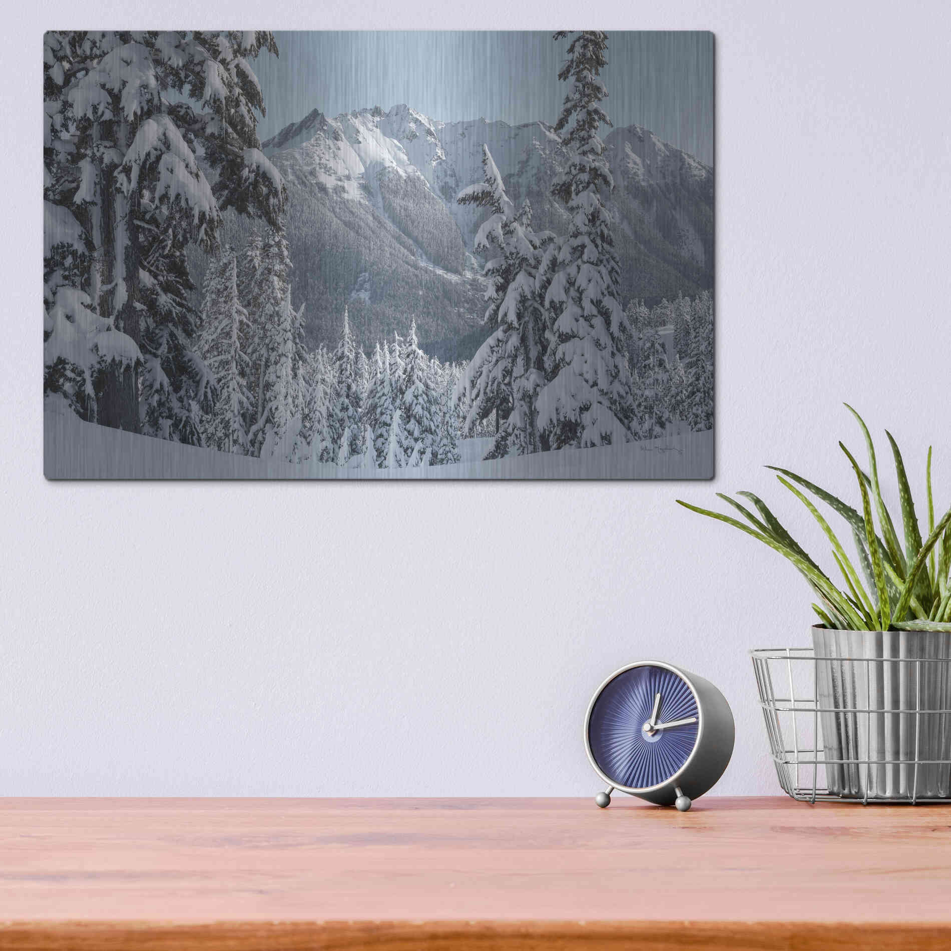 Luxe Metal Art 'Nooksack Ridge in Winter' by Alan Majchrowicz,Metal Wall Art,16x12