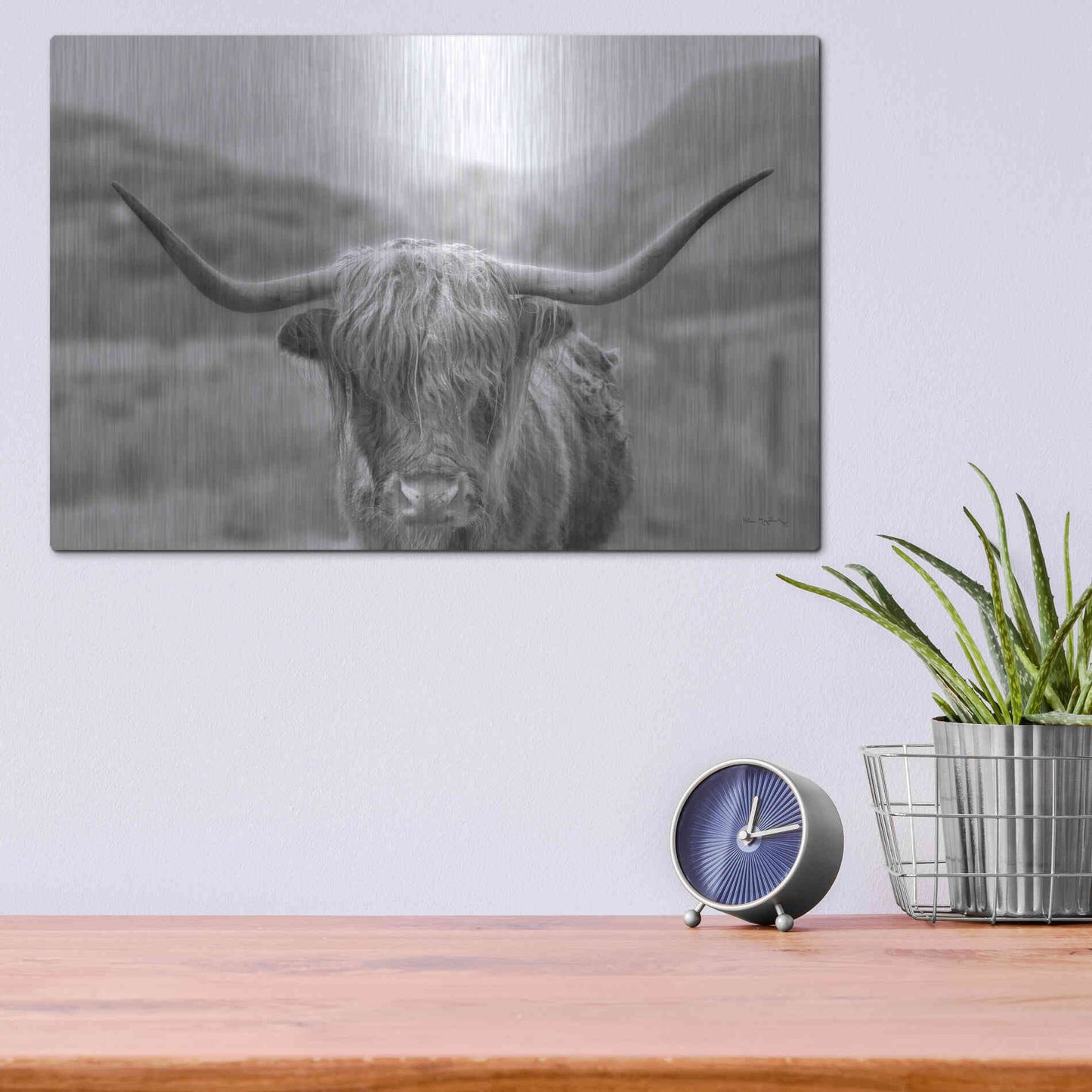 Luxe Metal Art 'Scottish Highland Cattle III Neutral Crop' by Alan Majchrowicz,Metal Wall Art,16x12