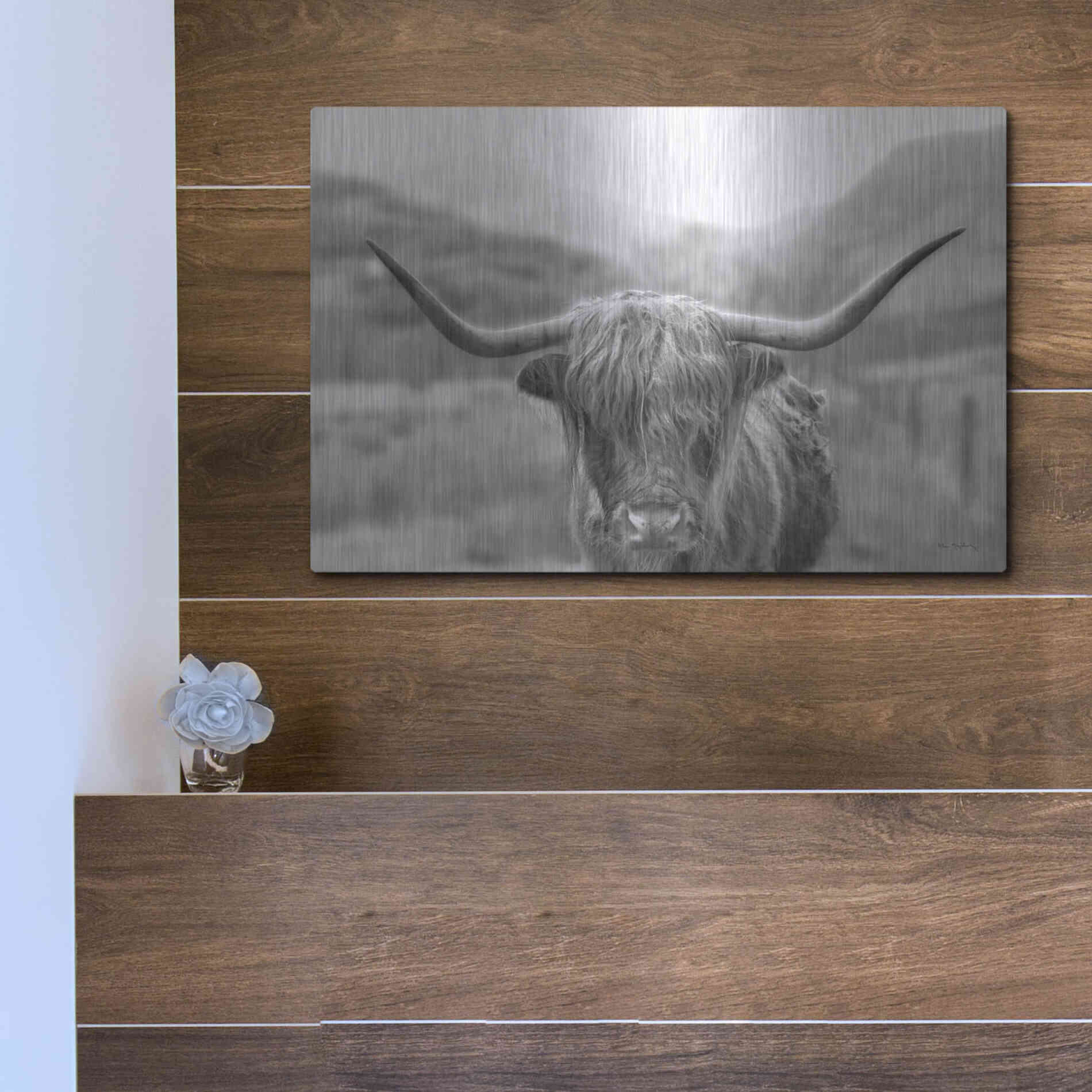 Luxe Metal Art 'Scottish Highland Cattle III Neutral Crop' by Alan Majchrowicz,Metal Wall Art,16x12