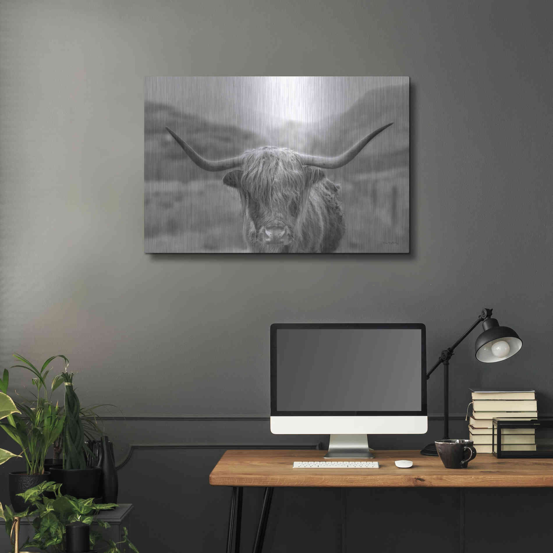 Luxe Metal Art 'Scottish Highland Cattle III Neutral Crop' by Alan Majchrowicz,Metal Wall Art,36x24