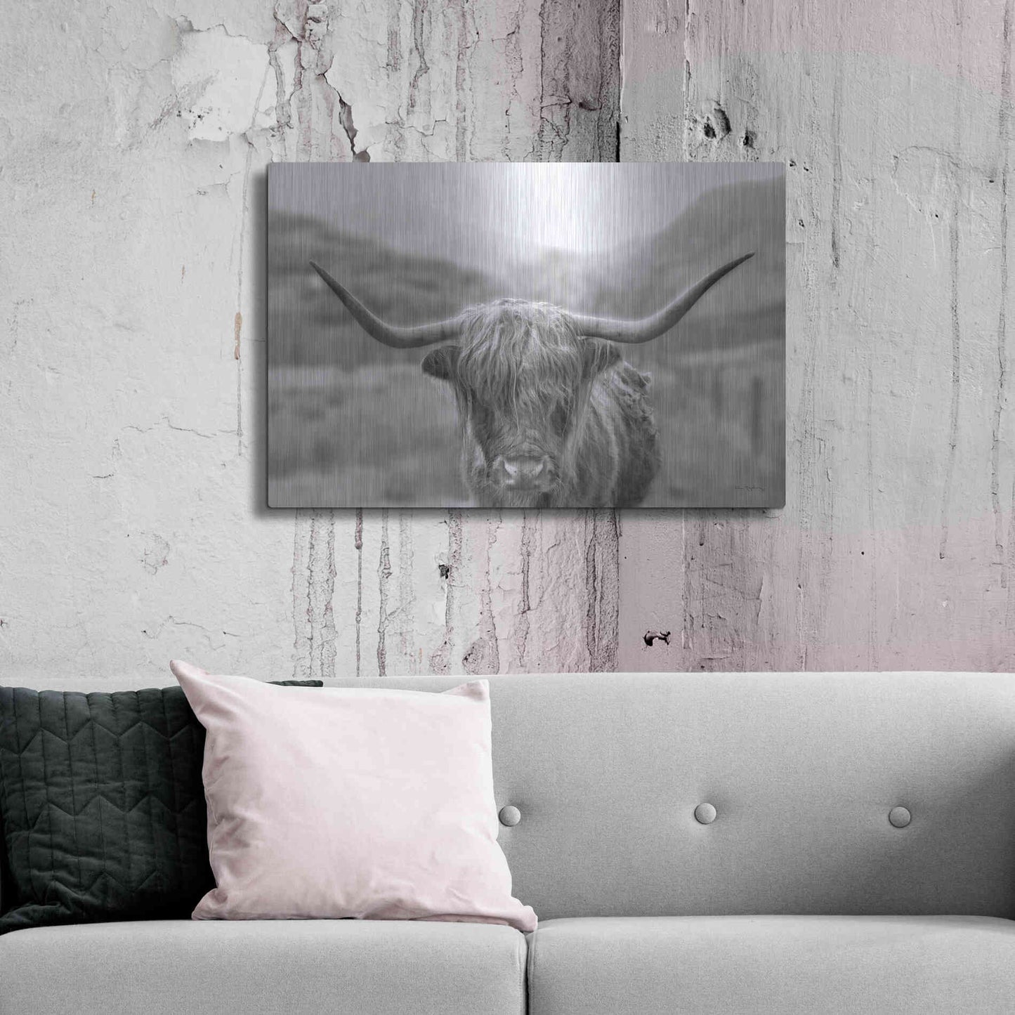 Luxe Metal Art 'Scottish Highland Cattle III Neutral Crop' by Alan Majchrowicz,Metal Wall Art,36x24