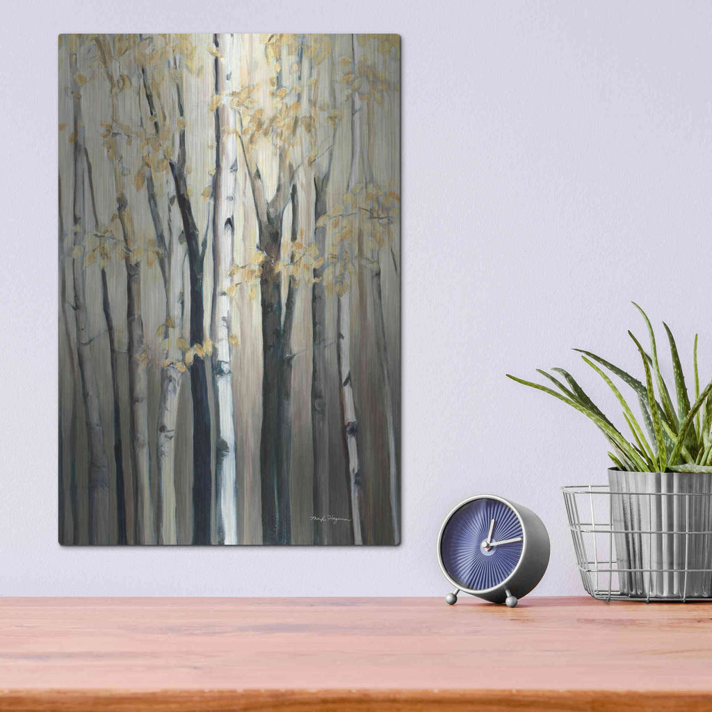 Luxe Metal Art 'Golden Birch I' by Marilyn Hageman, Metal Wall Art,12x16