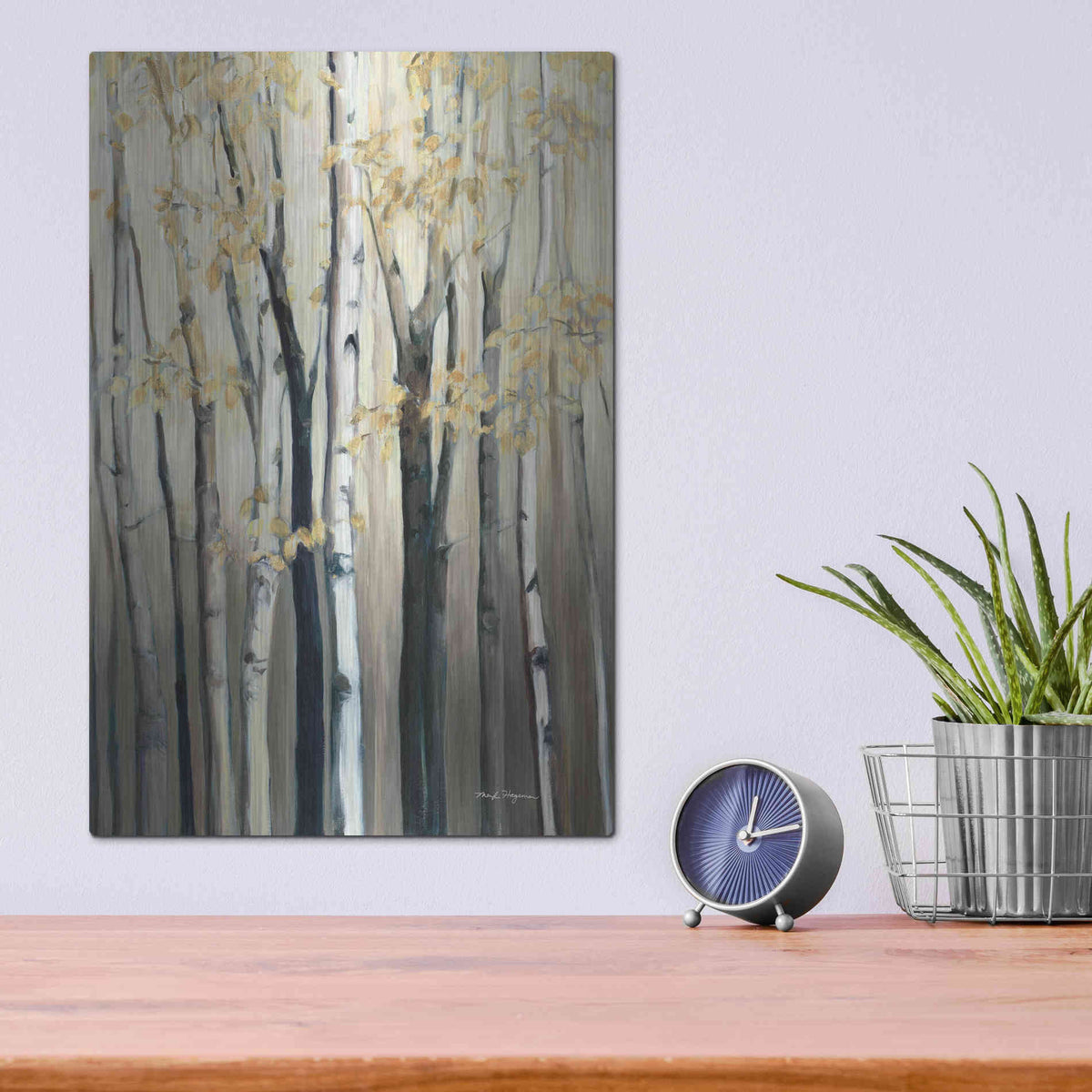 Luxe Metal Art 'Golden Birch I' by Marilyn Hageman, Metal Wall Art,12x16