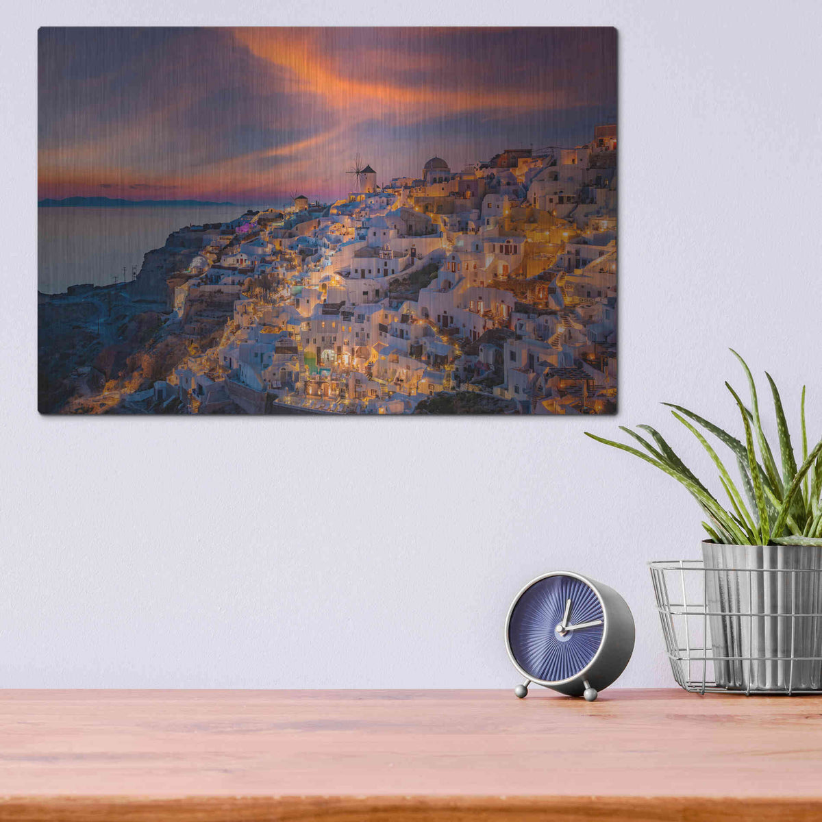 Luxe Metal Art 'Santorini Greece' by Edin Chavez, Metal Wall Art,16x12