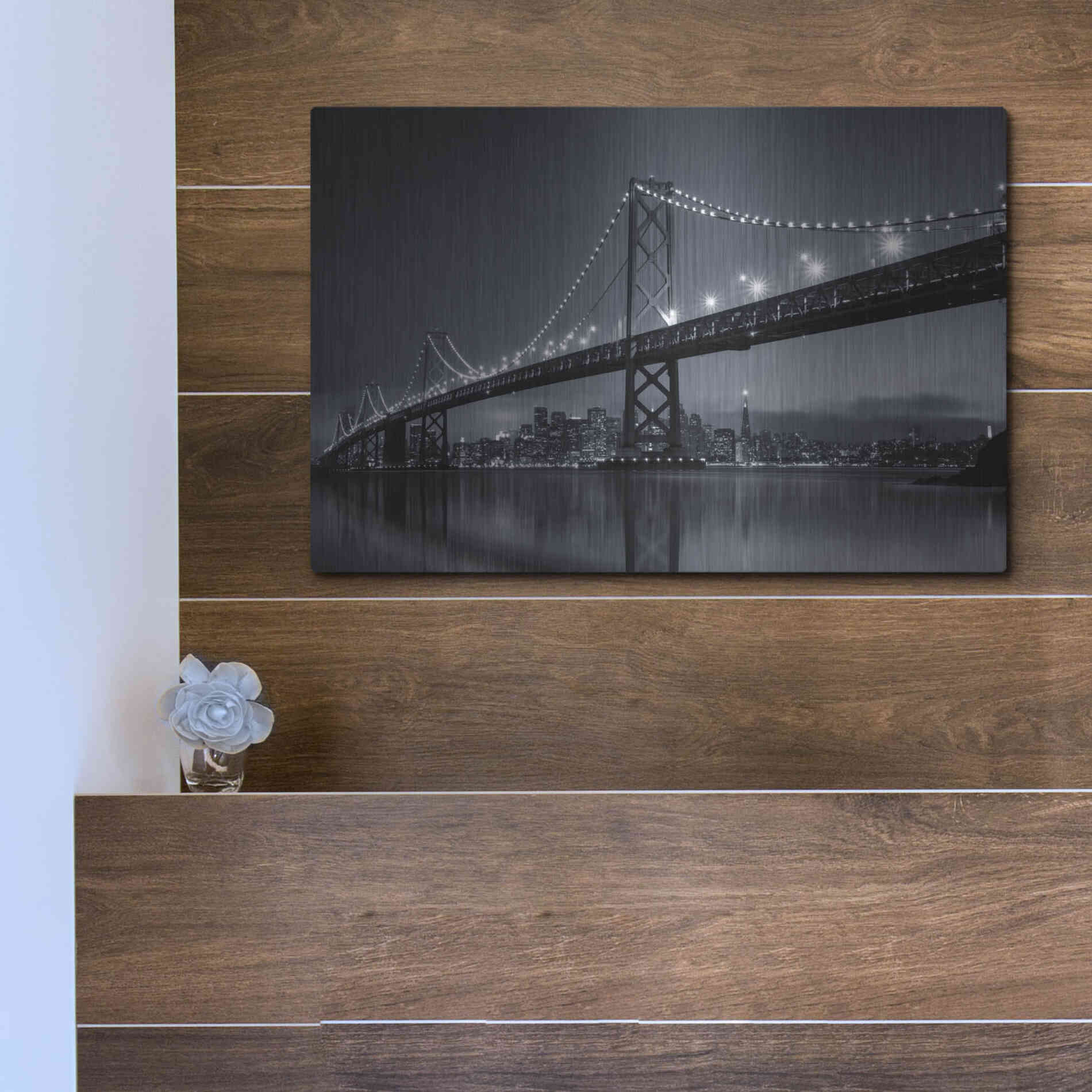 Luxe Metal Art 'Oakland Bridge' by Edin Chavez, Metal Wall Art,16x12