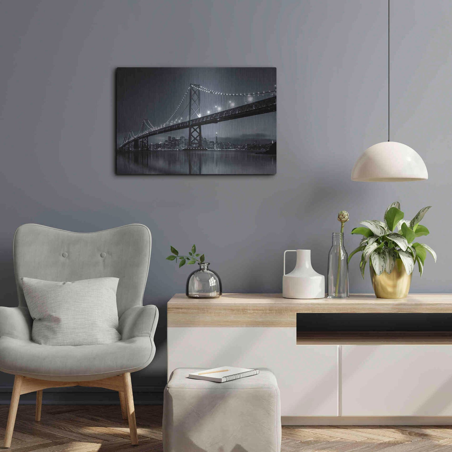 Luxe Metal Art 'Oakland Bridge' by Edin Chavez, Metal Wall Art,24x16