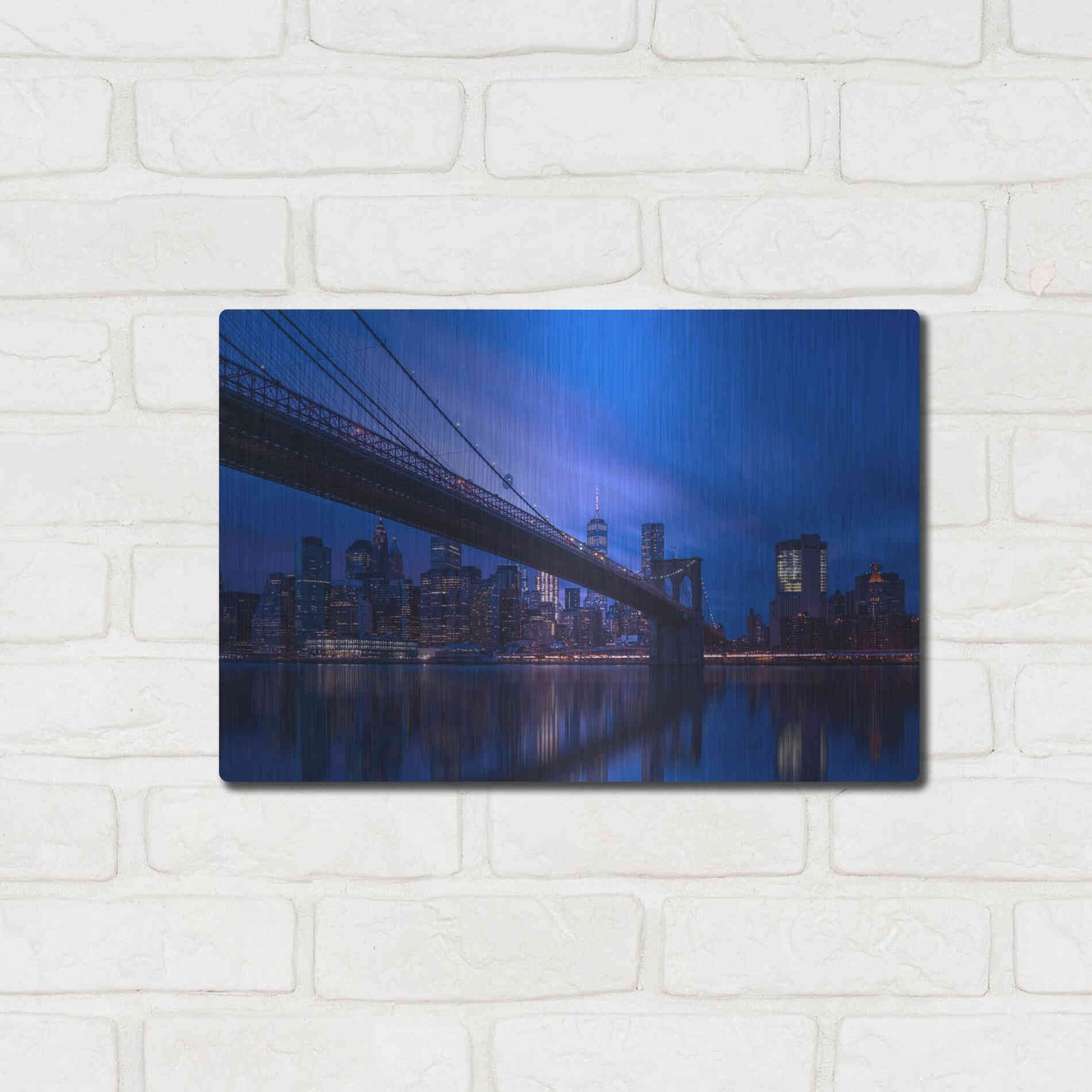 Luxe Metal Art 'Past the Brooklyn Bridge' by Edin Chavez, Metal Wall Art,16x12