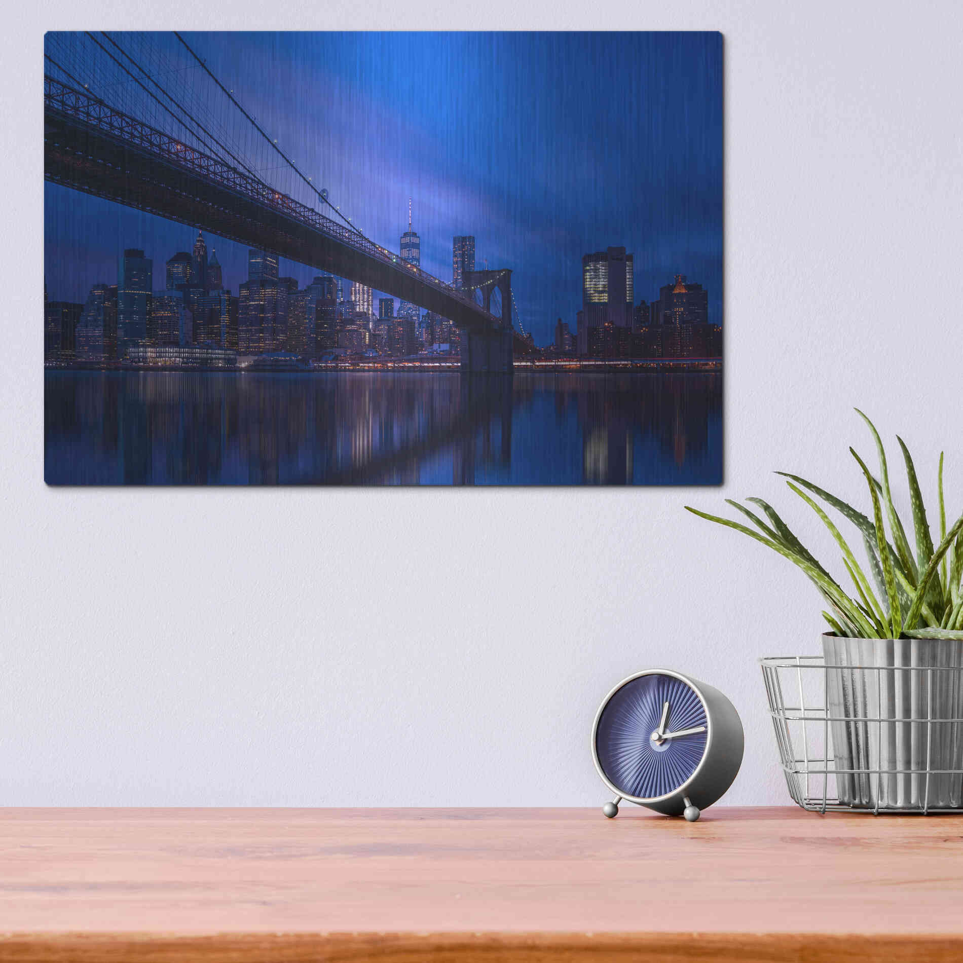 Luxe Metal Art 'Past the Brooklyn Bridge' by Edin Chavez, Metal Wall Art,16x12