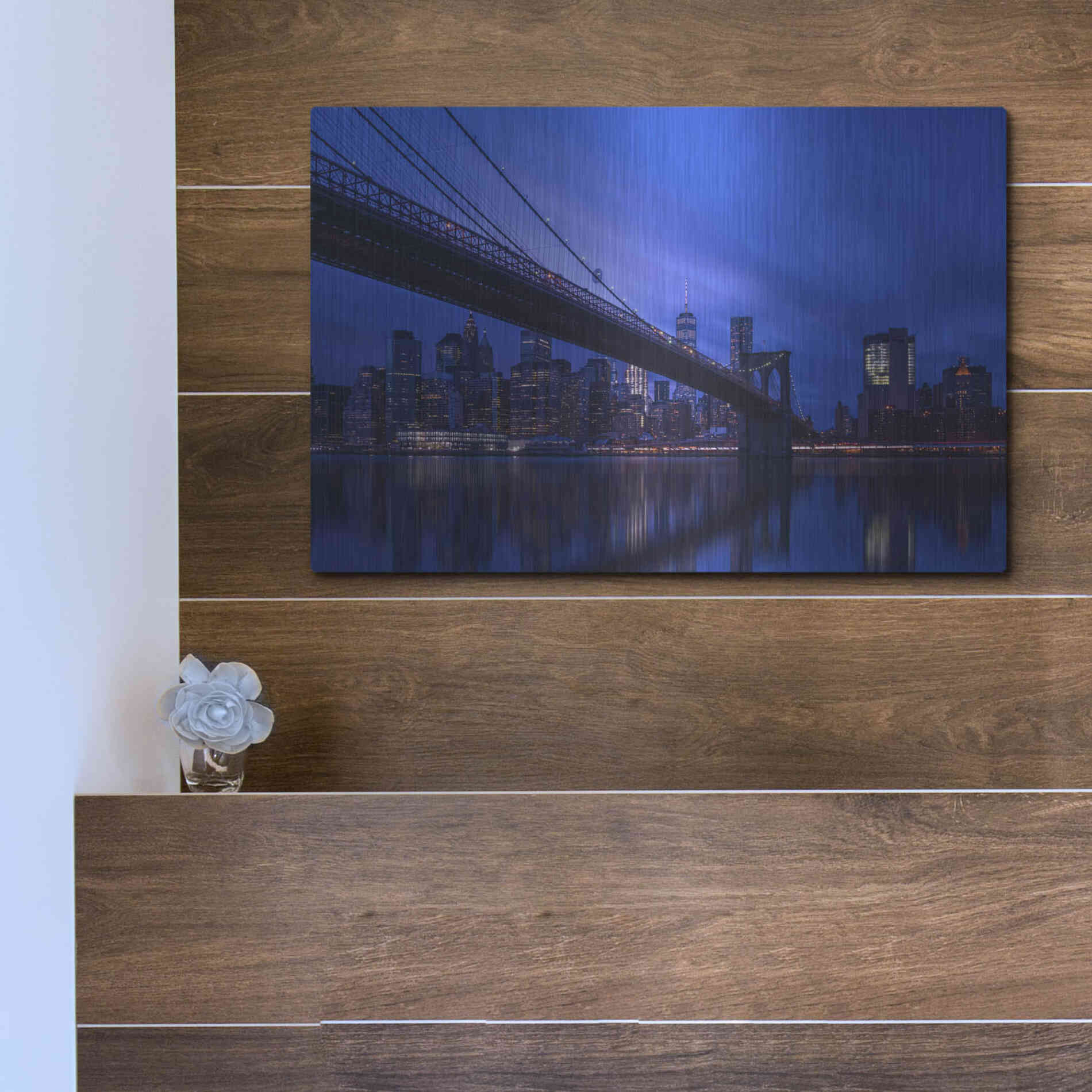 Luxe Metal Art 'Past the Brooklyn Bridge' by Edin Chavez, Metal Wall Art,16x12