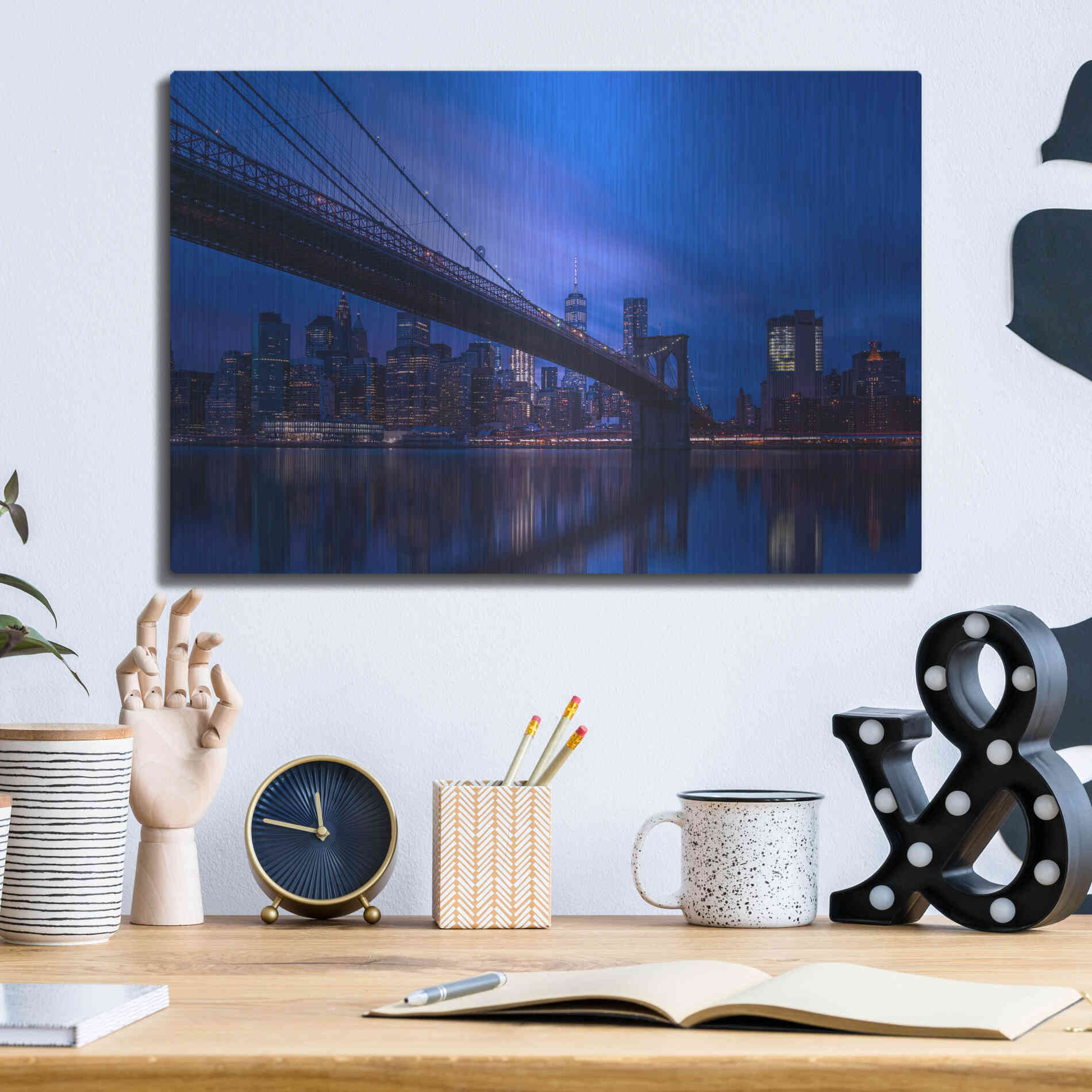 Luxe Metal Art 'Past the Brooklyn Bridge' by Edin Chavez, Metal Wall Art,16x12