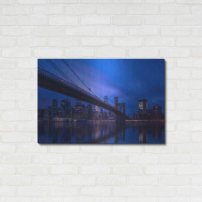 Luxe Metal Art 'Past the Brooklyn Bridge' by Edin Chavez, Metal Wall Art,36x24