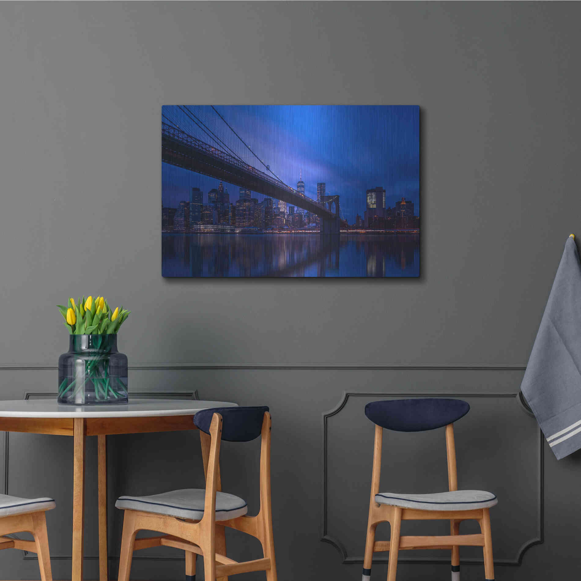 Luxe Metal Art 'Past the Brooklyn Bridge' by Edin Chavez, Metal Wall Art,36x24