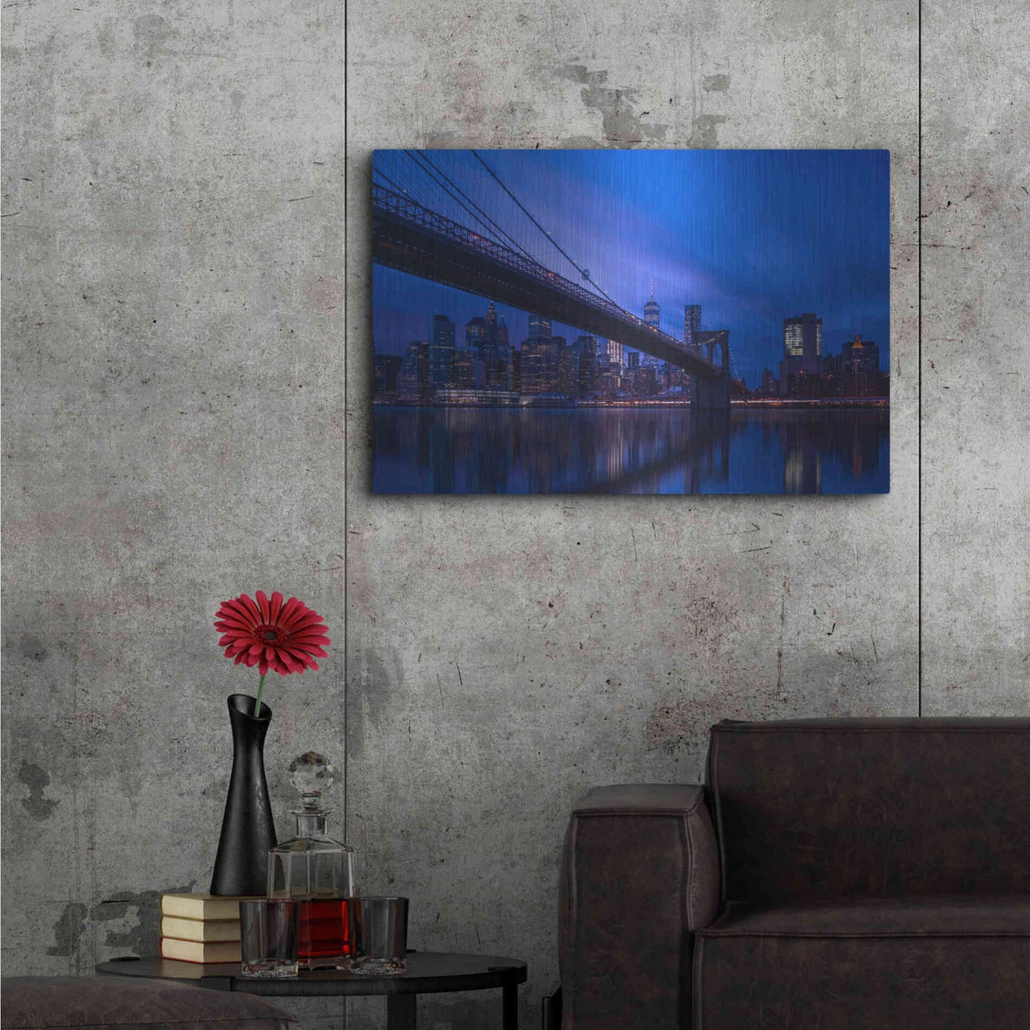 Luxe Metal Art 'Past the Brooklyn Bridge' by Edin Chavez, Metal Wall Art,36x24