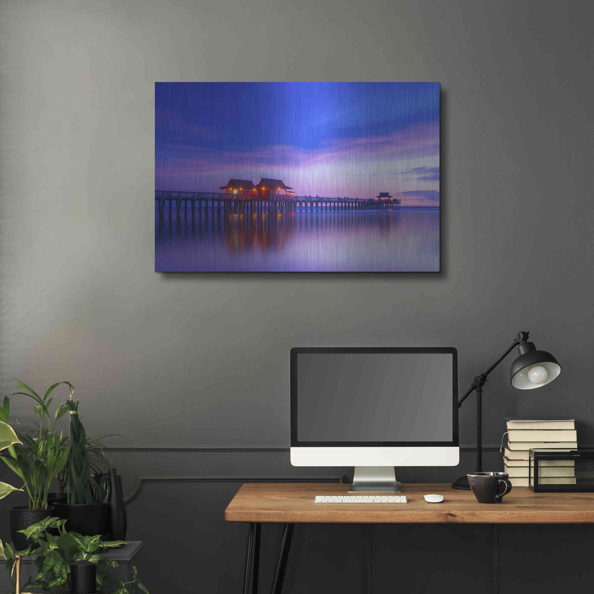 Luxe Metal Art 'Violet Pier' by Edin Chavez, Metal Wall Art,36x24