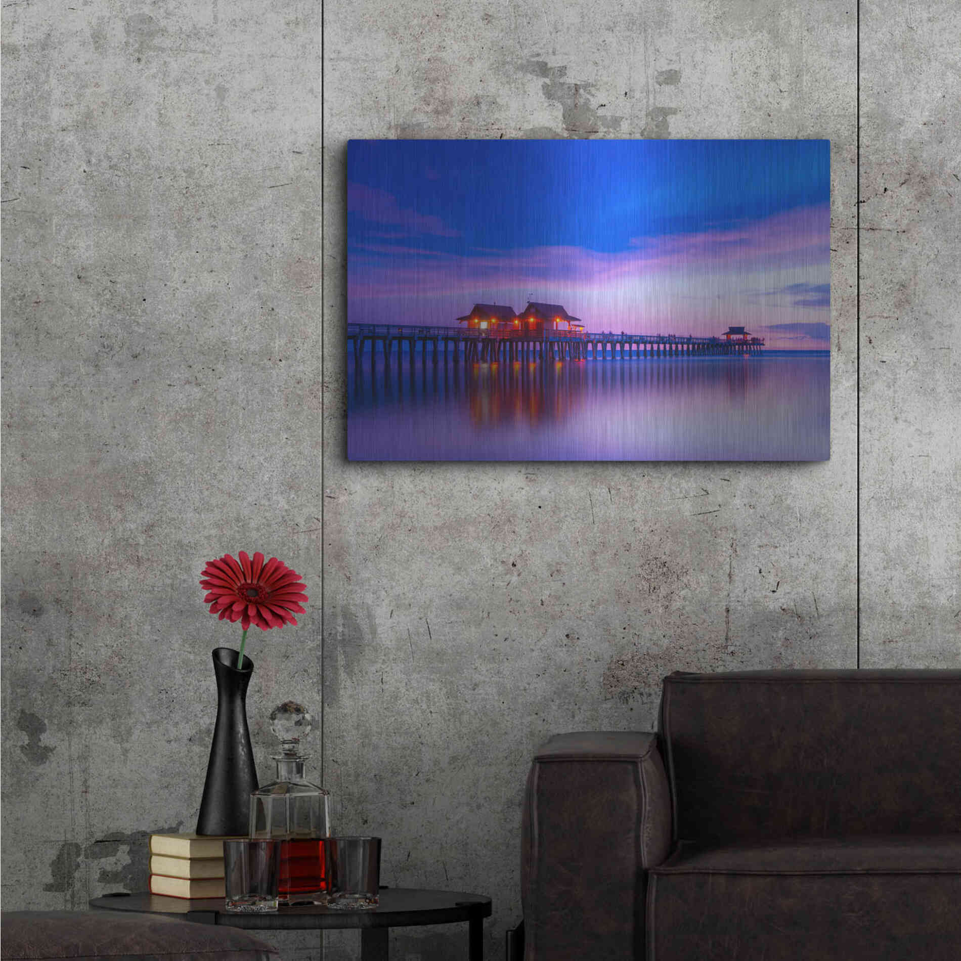 Luxe Metal Art 'Violet Pier' by Edin Chavez, Metal Wall Art,36x24