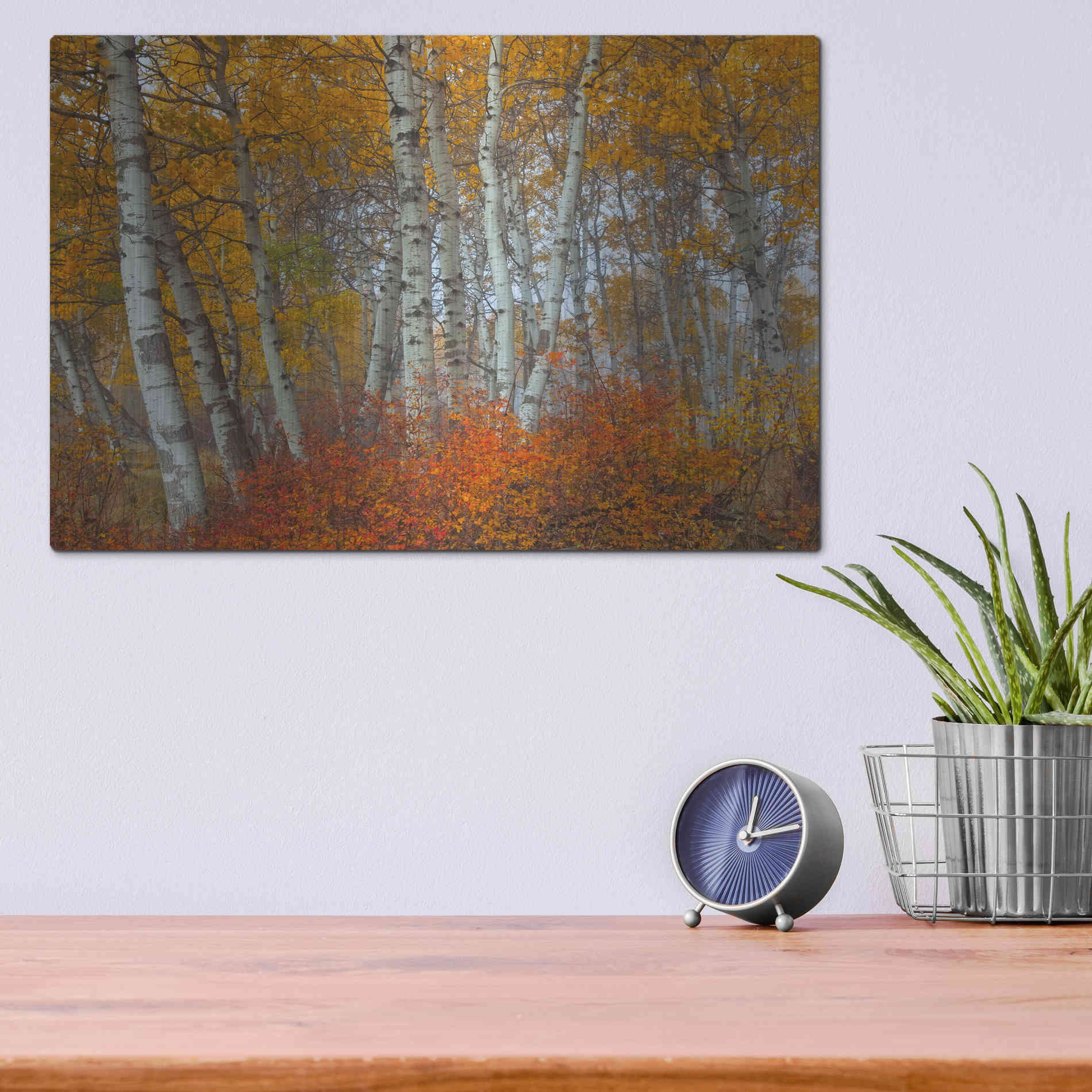 Luxe Metal Art 'Morning Aspens' by Jesse Estes, Metal Wall Art,16x12