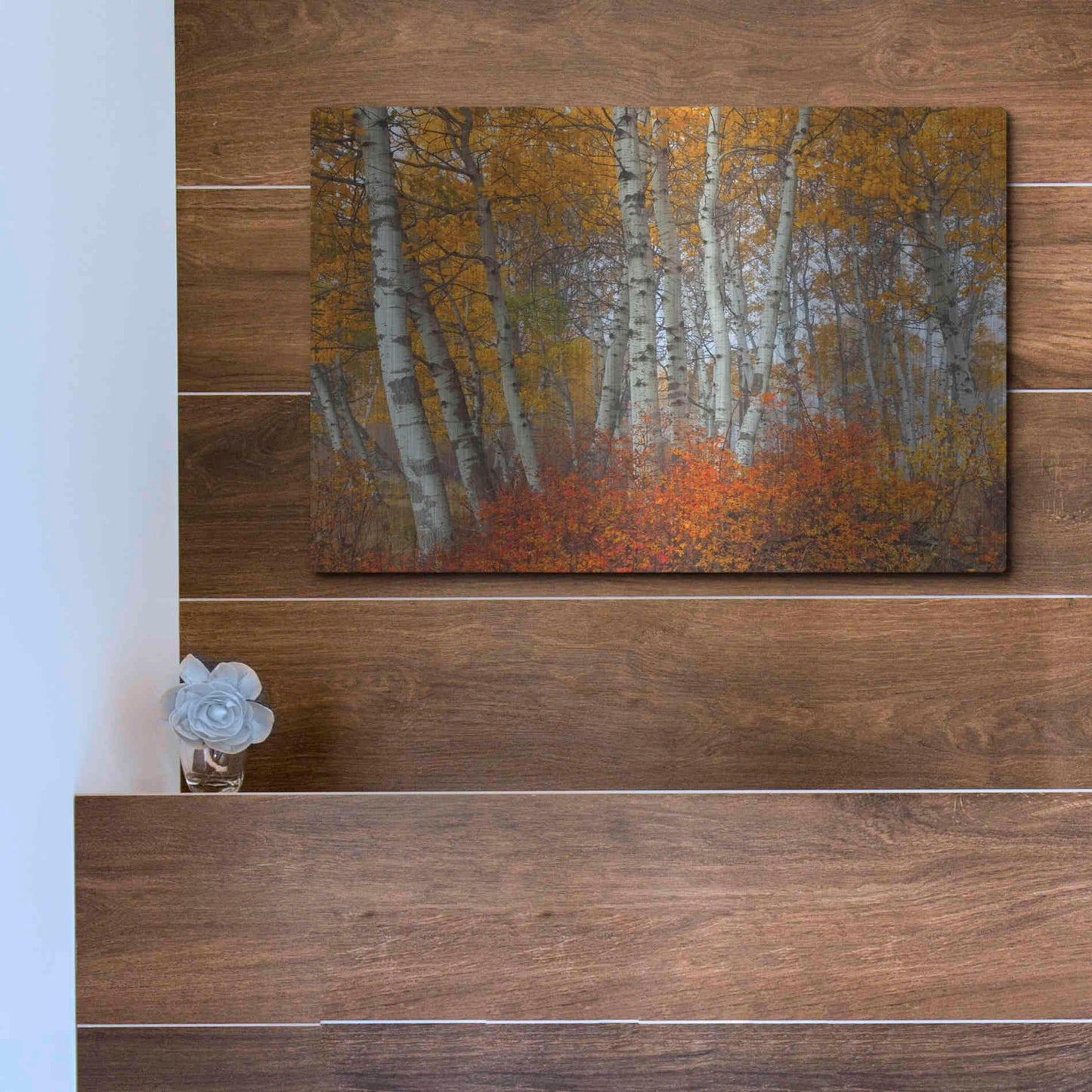 Luxe Metal Art 'Morning Aspens' by Jesse Estes, Metal Wall Art,16x12
