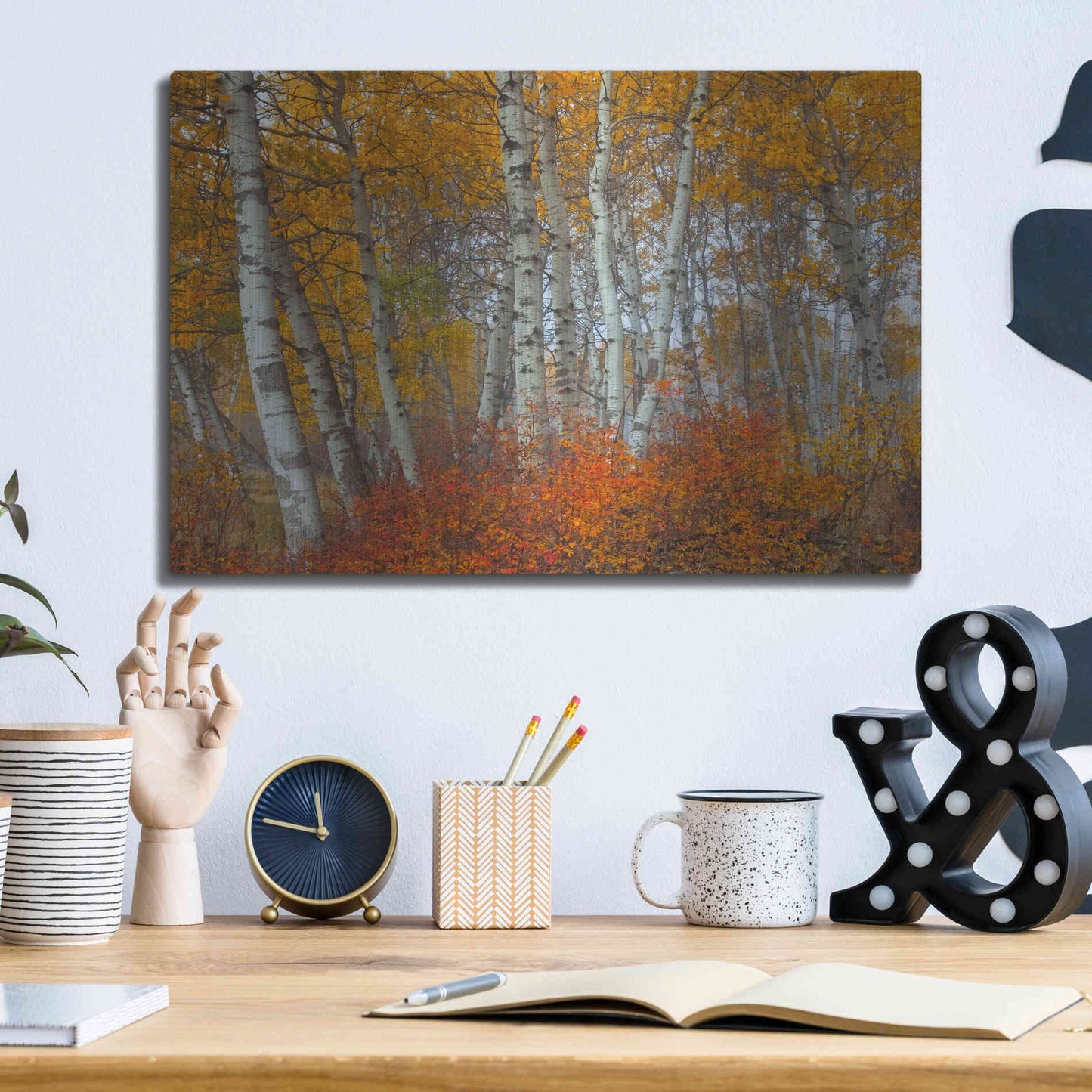 Luxe Metal Art 'Morning Aspens' by Jesse Estes, Metal Wall Art,16x12