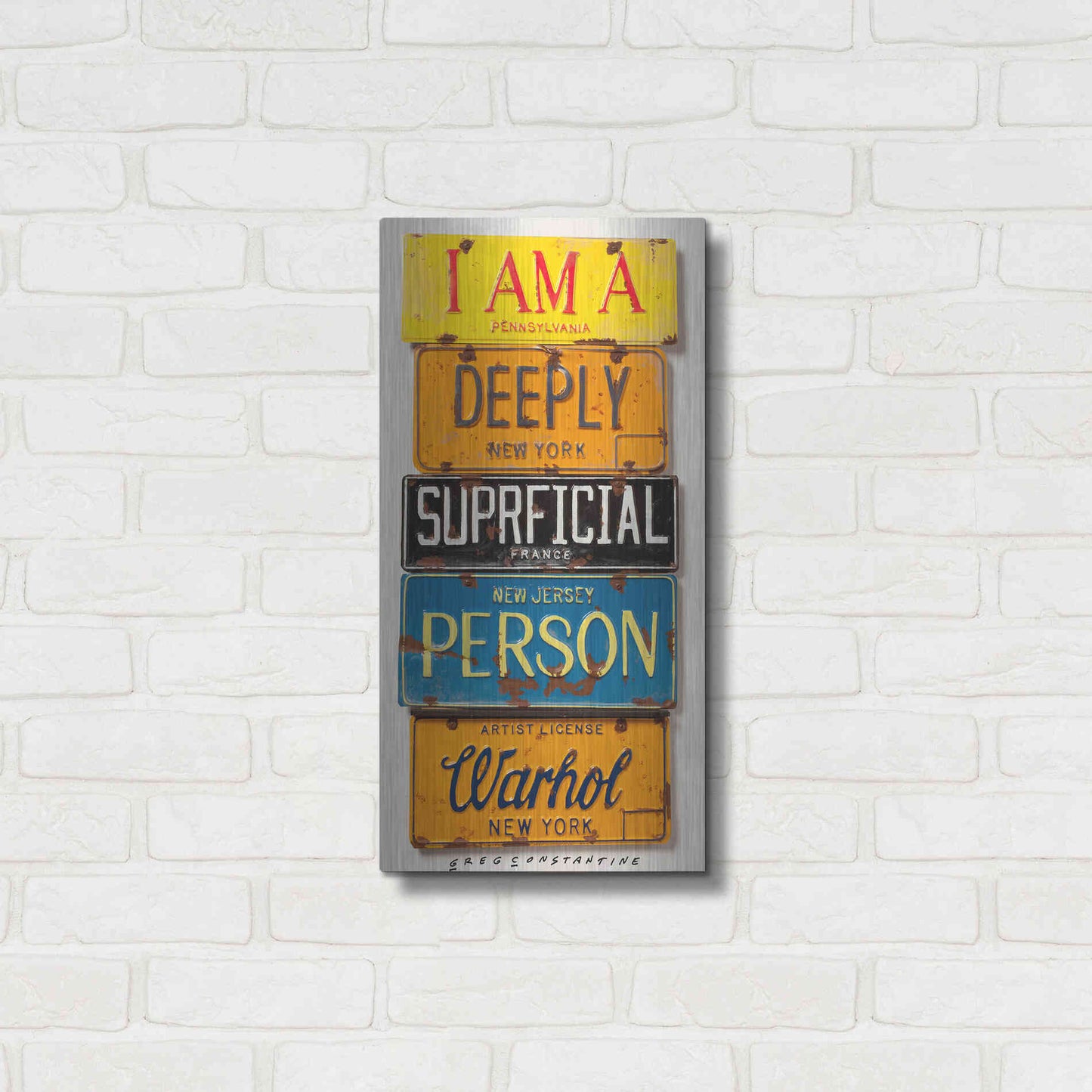 Luxe Metal Art 'Warhol Superficial Person' by Gregory Constantine, Metal Wall Art,12x24