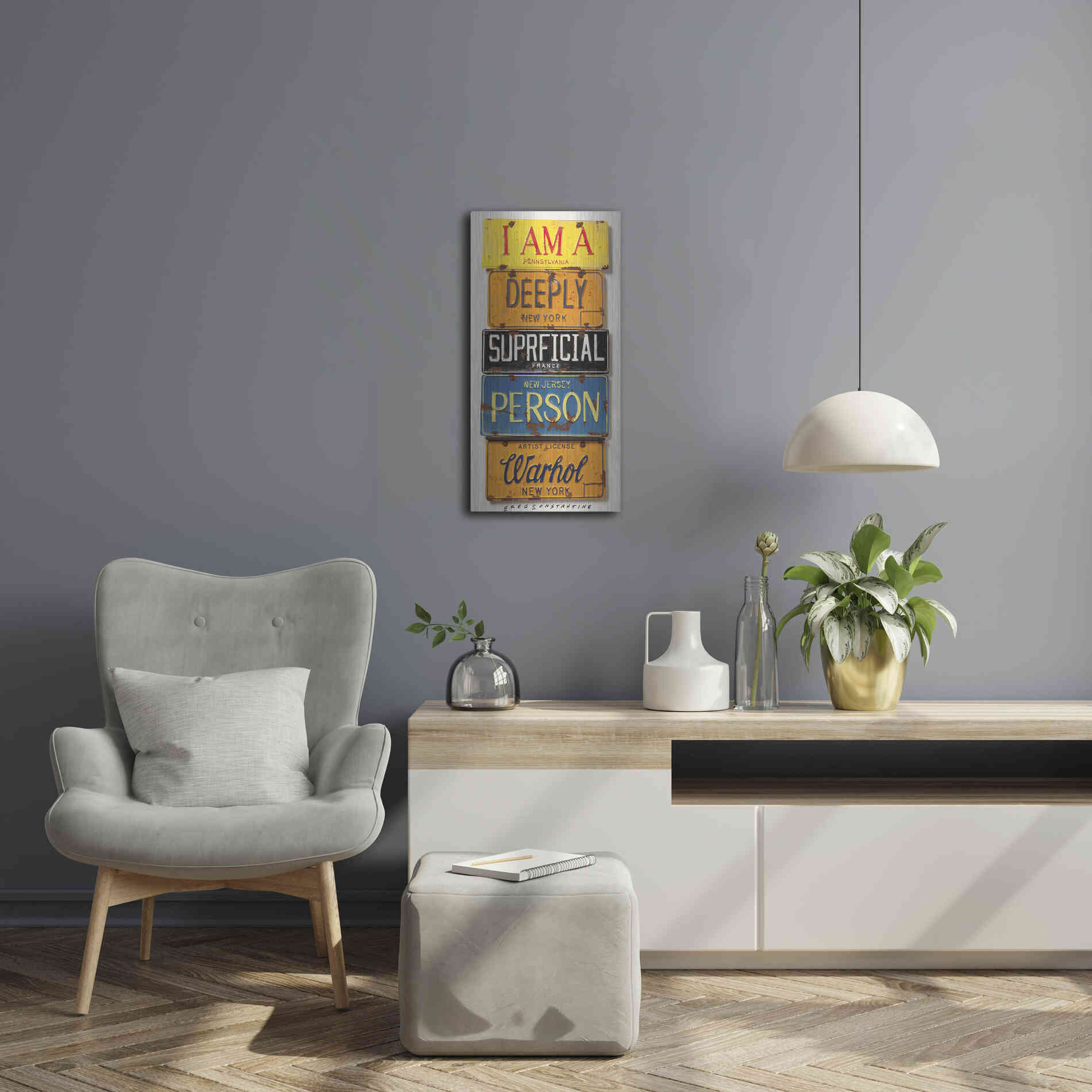 Luxe Metal Art 'Warhol Superficial Person' by Gregory Constantine, Metal Wall Art,12x24