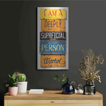 Luxe Metal Art 'Warhol Superficial Person' by Gregory Constantine, Metal Wall Art,12x24