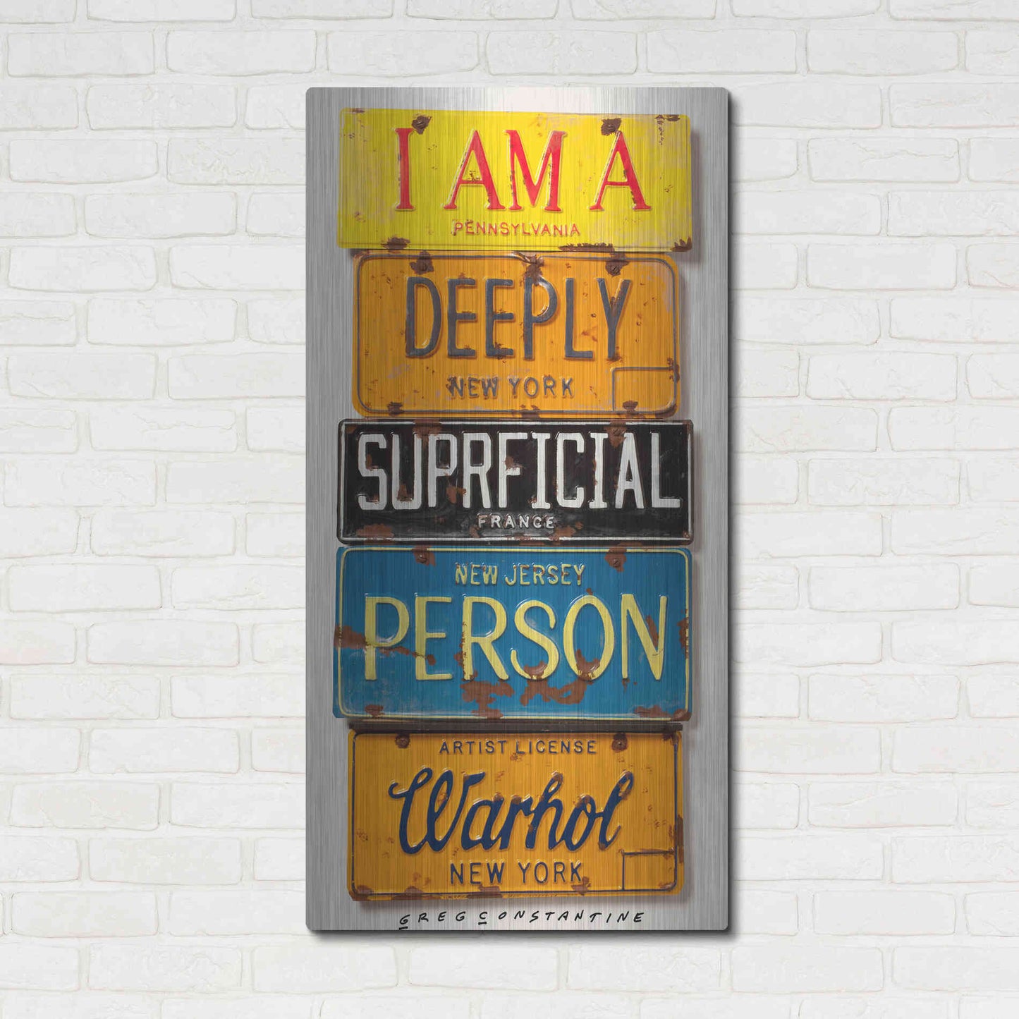 Luxe Metal Art 'Warhol Superficial Person' by Gregory Constantine, Metal Wall Art,24x48