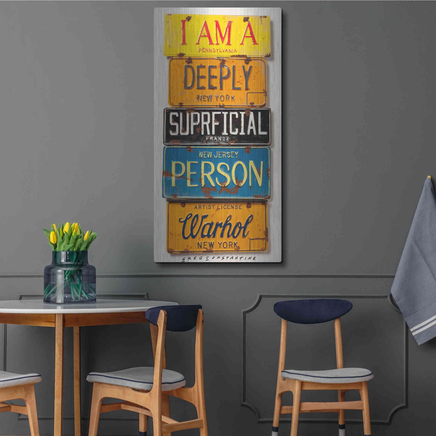 Luxe Metal Art 'Warhol Superficial Person' by Gregory Constantine, Metal Wall Art,24x48