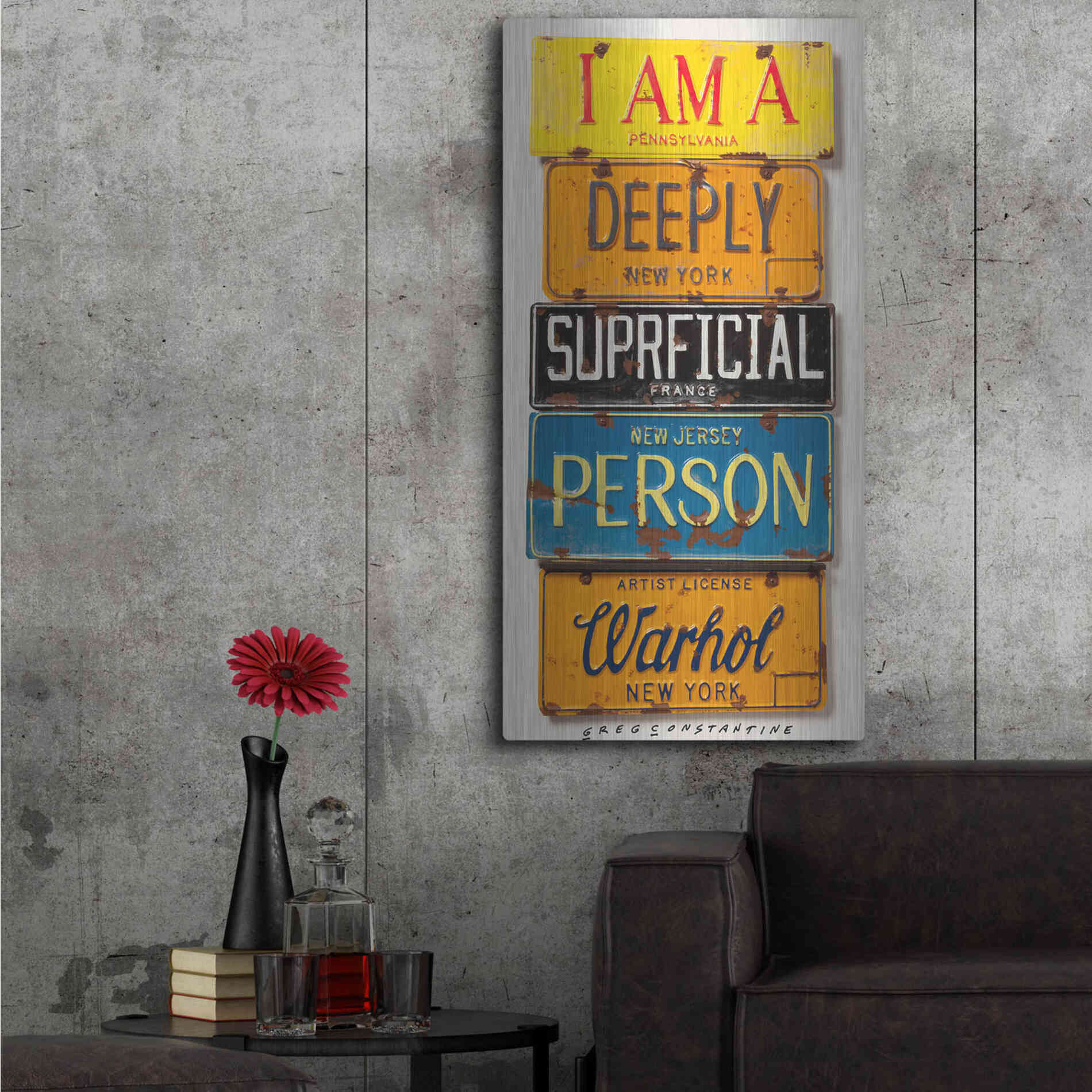 Luxe Metal Art 'Warhol Superficial Person' by Gregory Constantine, Metal Wall Art,24x48