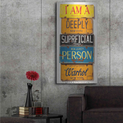 Luxe Metal Art 'Warhol Superficial Person' by Gregory Constantine, Metal Wall Art,24x48
